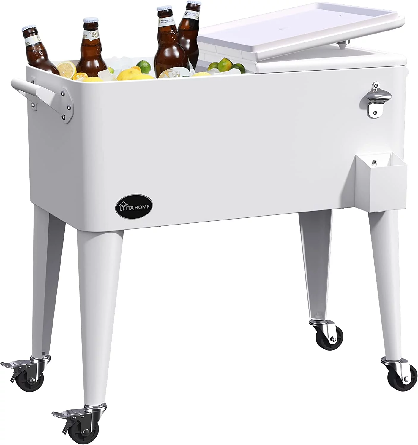 Dextrus 80 Quart Rolling Cooler Cart with Bottle Opener Drainage, Portable Patio Cooler Rolling on Wheels, Outdoor Rolling Beverage Cart Drink Cooler for Patio Pool Deck Party Cookouts