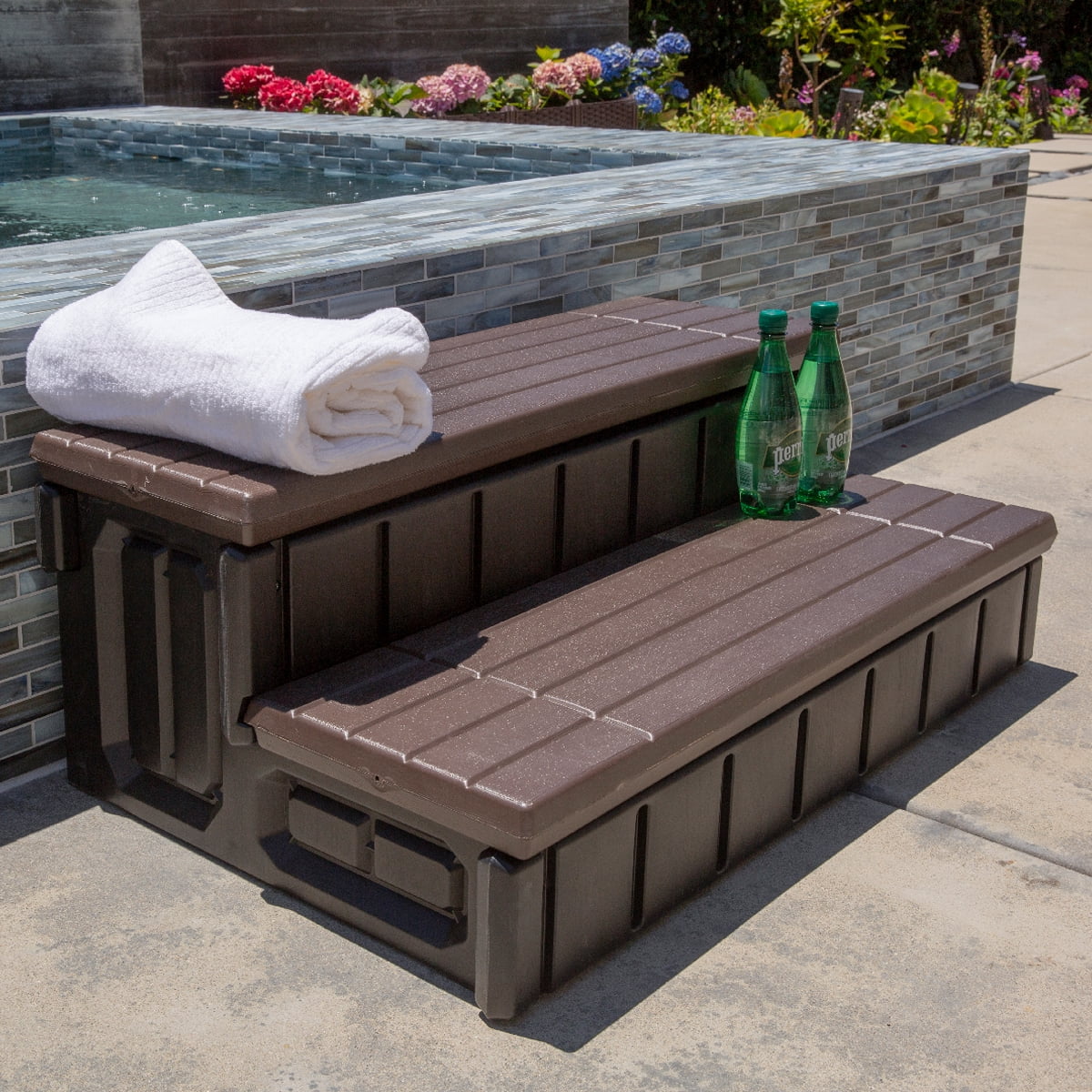 XtremepowerUS 36″ Spa Step Hot Tub and Spa 2-Step Patio Deck Long Weather Resistant With Storage Compartment