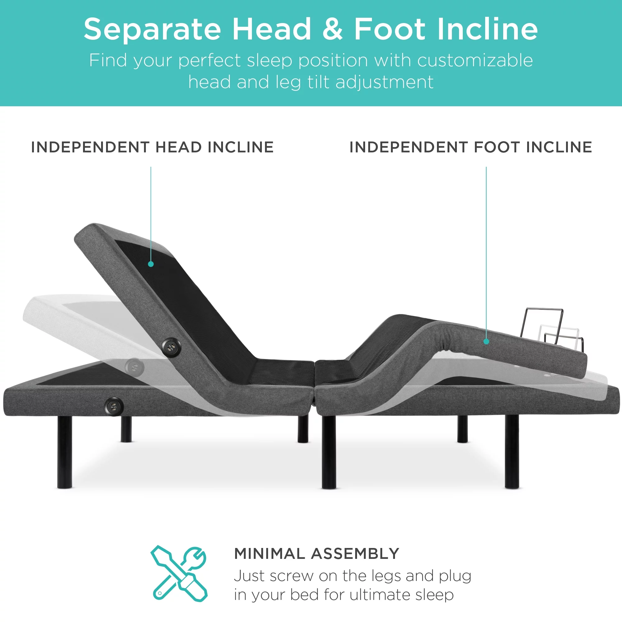 Best Choice Products Split King Size Adjustable Bed Base for Stress Management with Massage, Remote Control, USB Ports