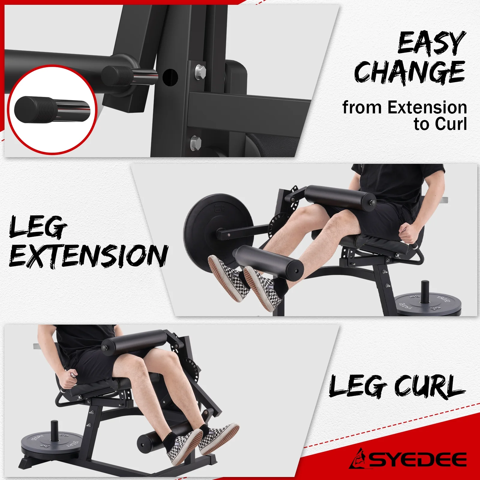 syedee Leg Extension and Curl Machine, Lower Body Special Leg Machine, Adjustable Leg Exercise Bench with Plate Loaded, Leg Rotary Extension for Thigh, Home Gym Weight Machine