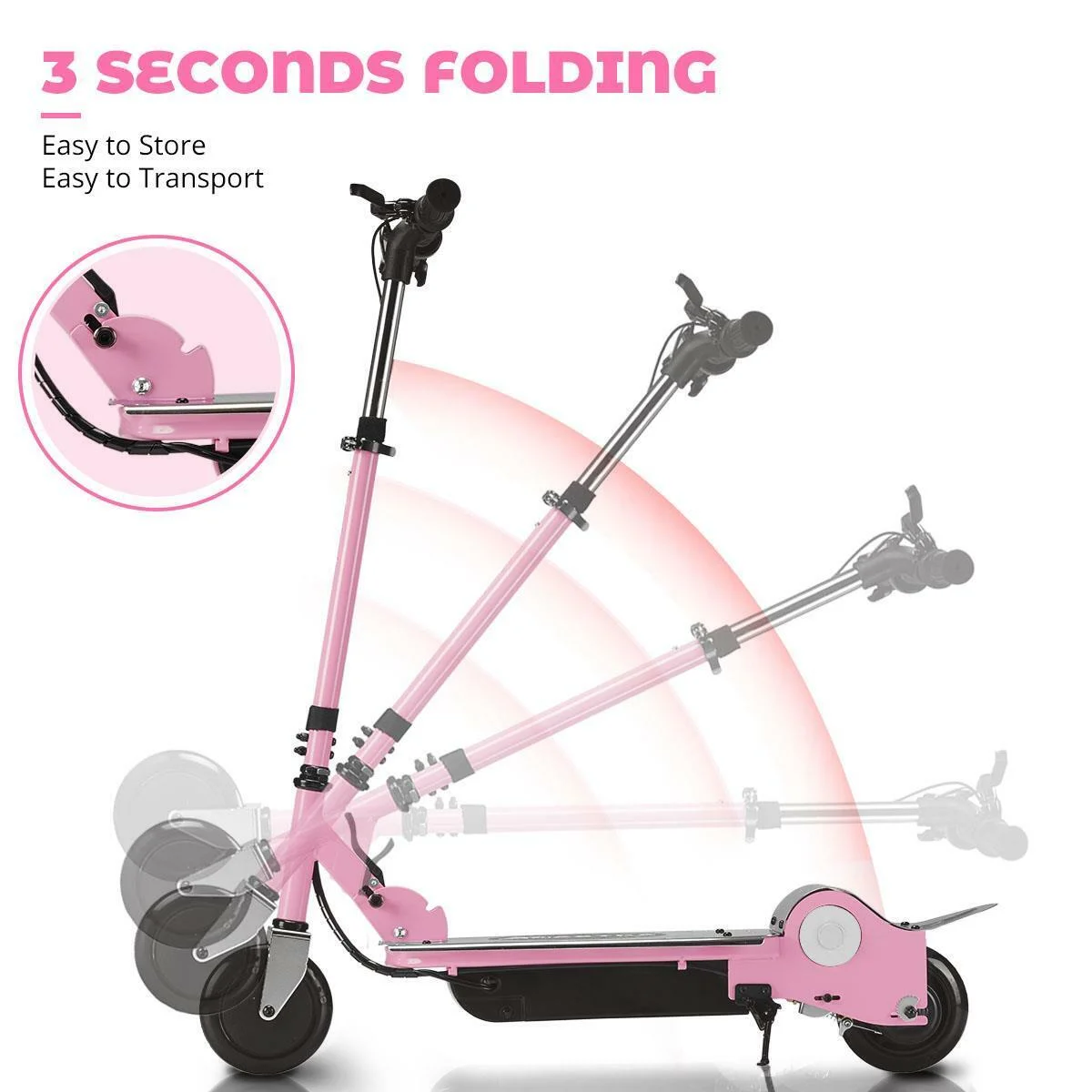 MAXTRA Foldable Electric Scooter with Removable Seat for Kids Ages 5-12 10mph 155lbs Pink