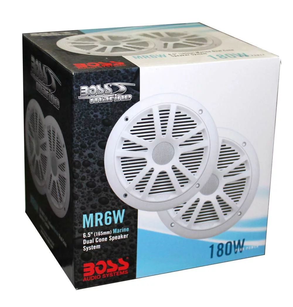 2) New Boss Audio MR6W 6.5″ 180W Dual Cone Marine/Boat Speakers Stereo- White