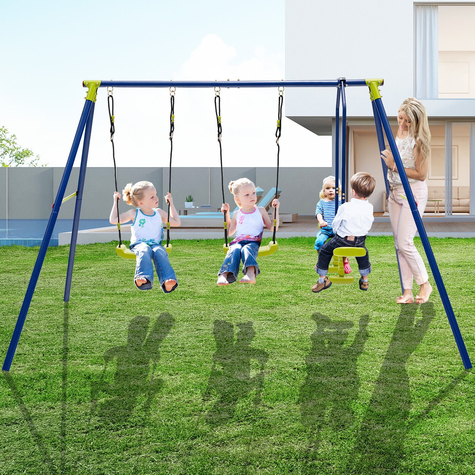 Vicamelia 440 lbs 2 Seat 1 Glider Kids Swing Set Heavy Duty Metal Swing Frame for Backyard