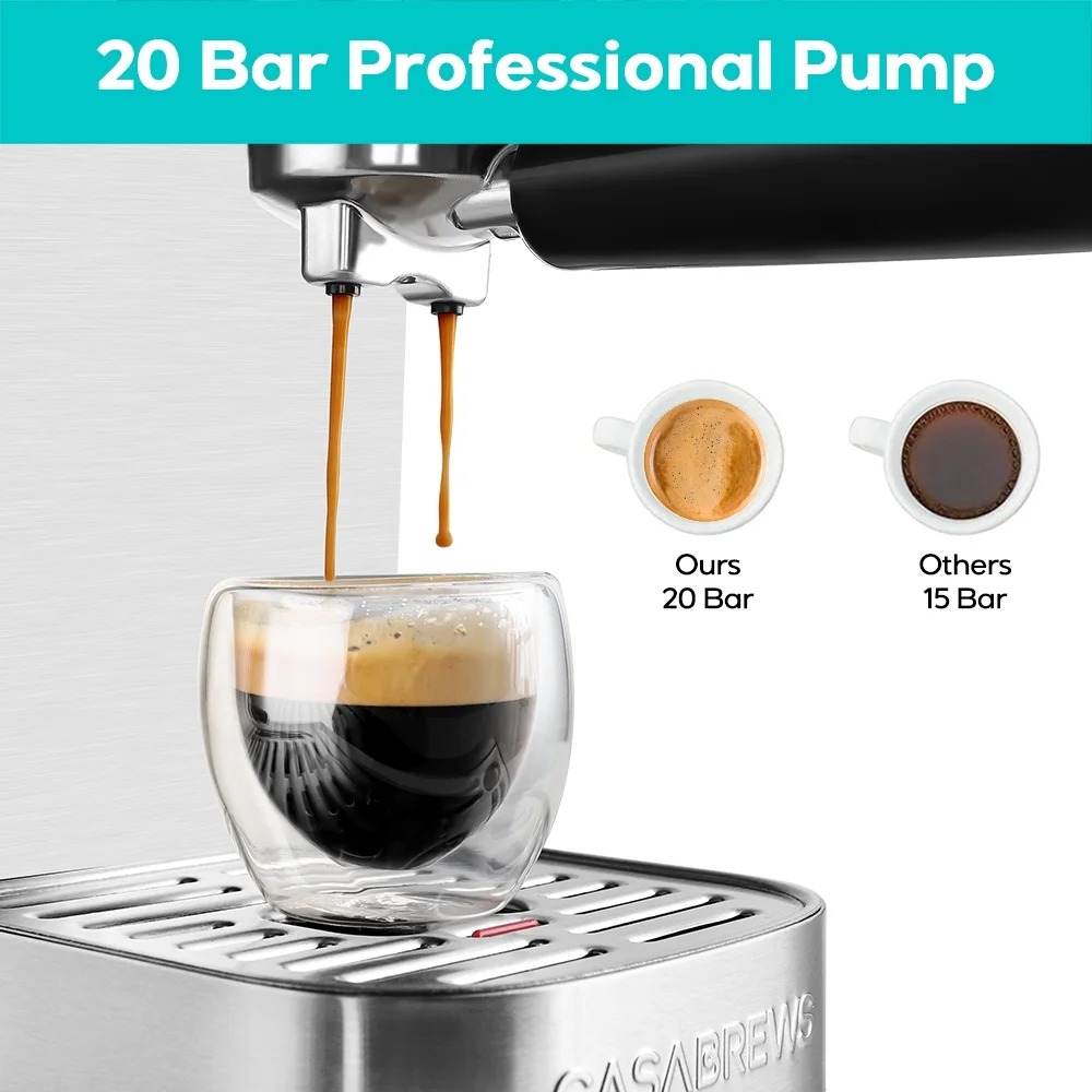 Casabrews 20 Bar Espresso Machine, 49 oz Water Tank, Coffee Maker with Milk Frother, Sliver