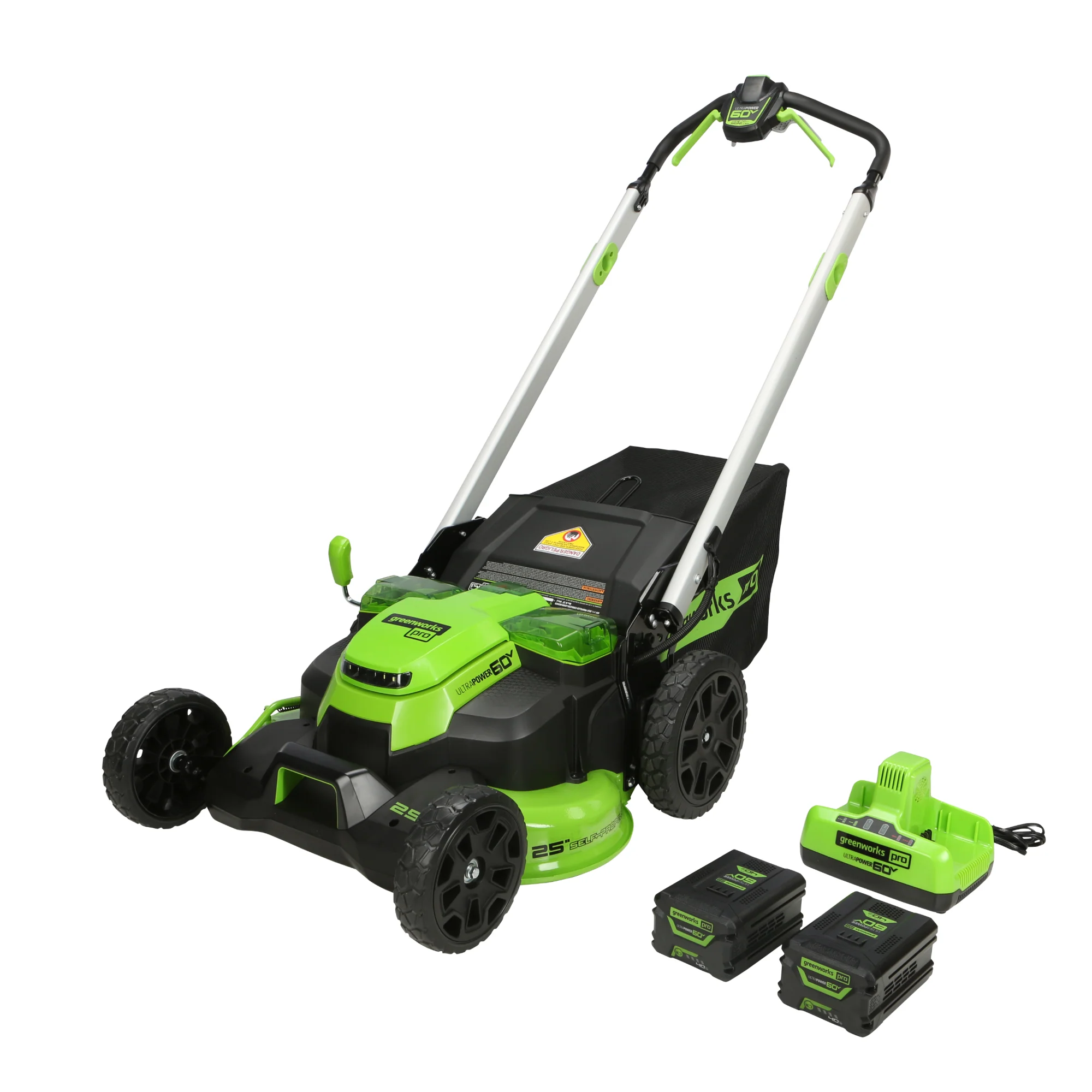 Greenworks 60V 25″ Cordless Brushless Self-Propelled Lawn Mower with Two (2) 4.0Ah Batteries & Dual-Port Charger