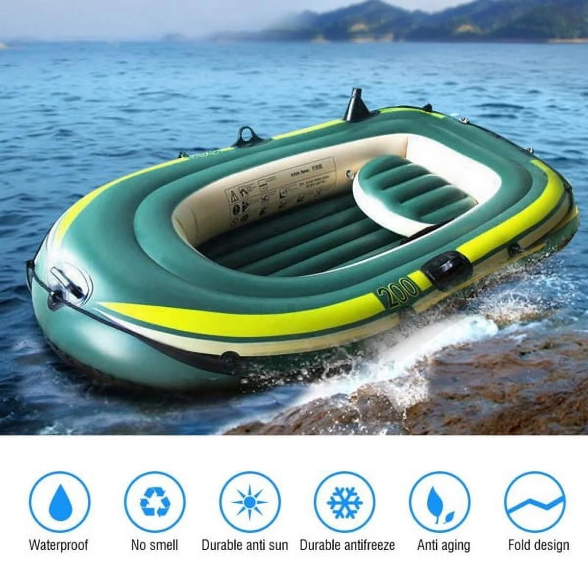 Eastbuy Green PVC Inflatable Two/Three Person Rowing Air Boat Fishing Drifting Diving Tool