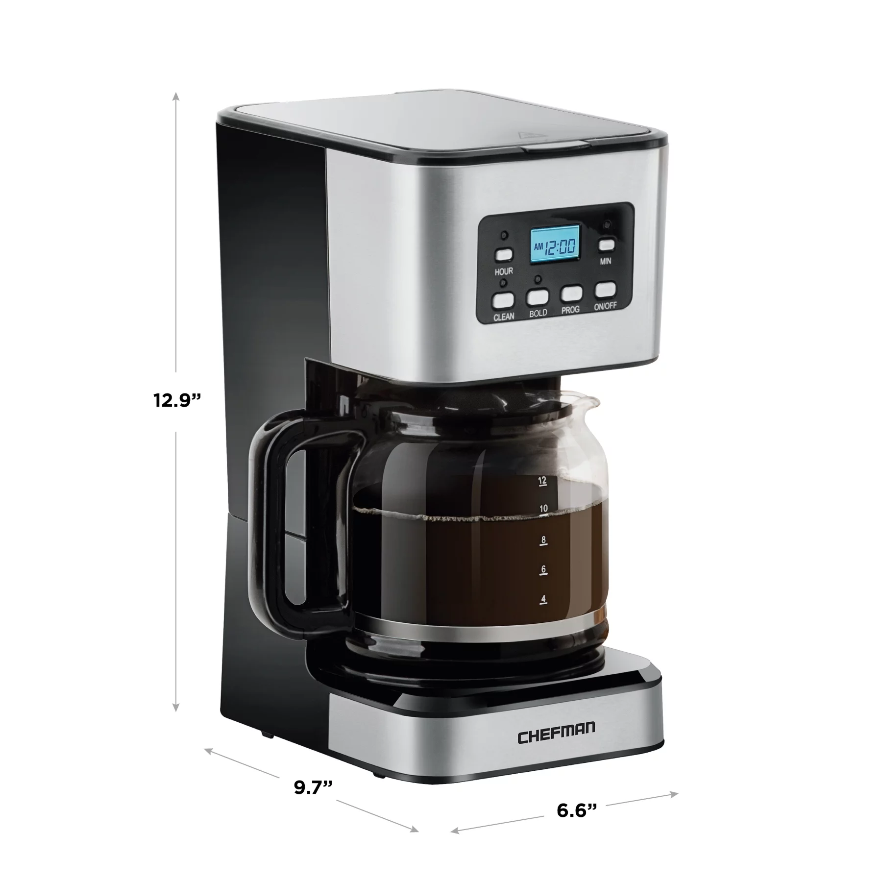 Chefman 12-Cup Programmable Coffee Maker w/ Digital Display, Auto Shut Off – Stainless Steel, New