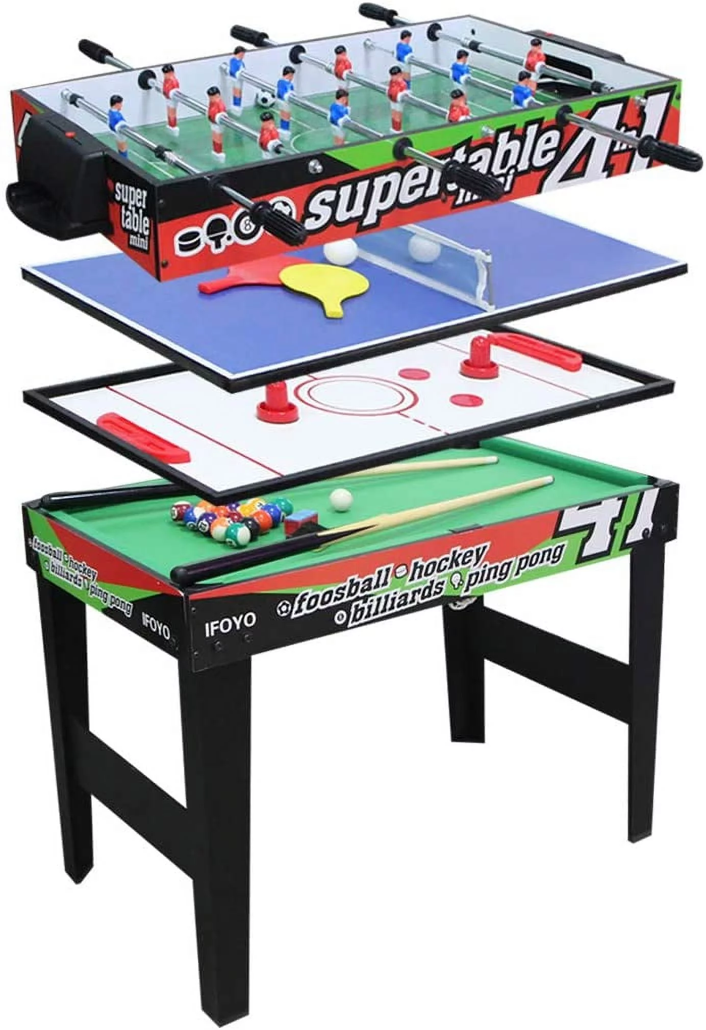 Blublu Park 4 in 1 Multi Game Table for Kids and Adults, Foosball Air Hockey Pool Tennis Table