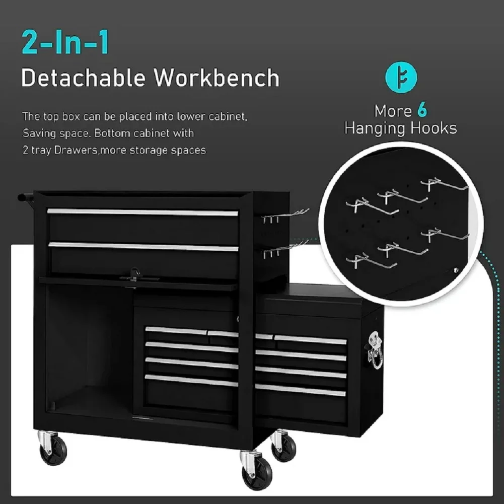 2-IN-1  Tool Chest & Cabinet, Large Capacity 8-Drawer Rolling Tool Box Organizer with Wheels Lockable, Red