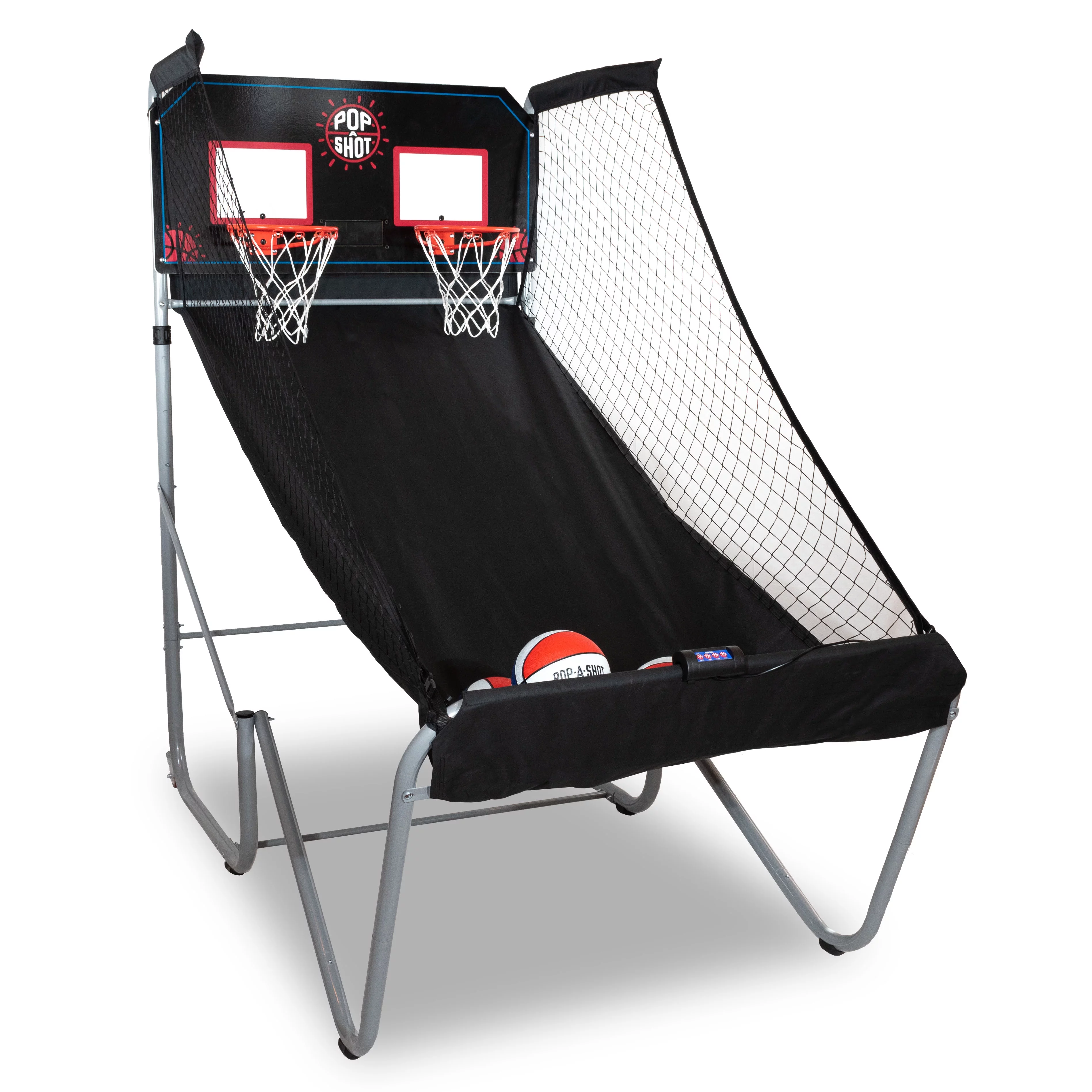 Pop-A-Shot Official Home Dual Shot Basketball Arcade Game – Black – Foldable Ramp – Adjustable Height – 7 Basketballs – 16 Game Modes