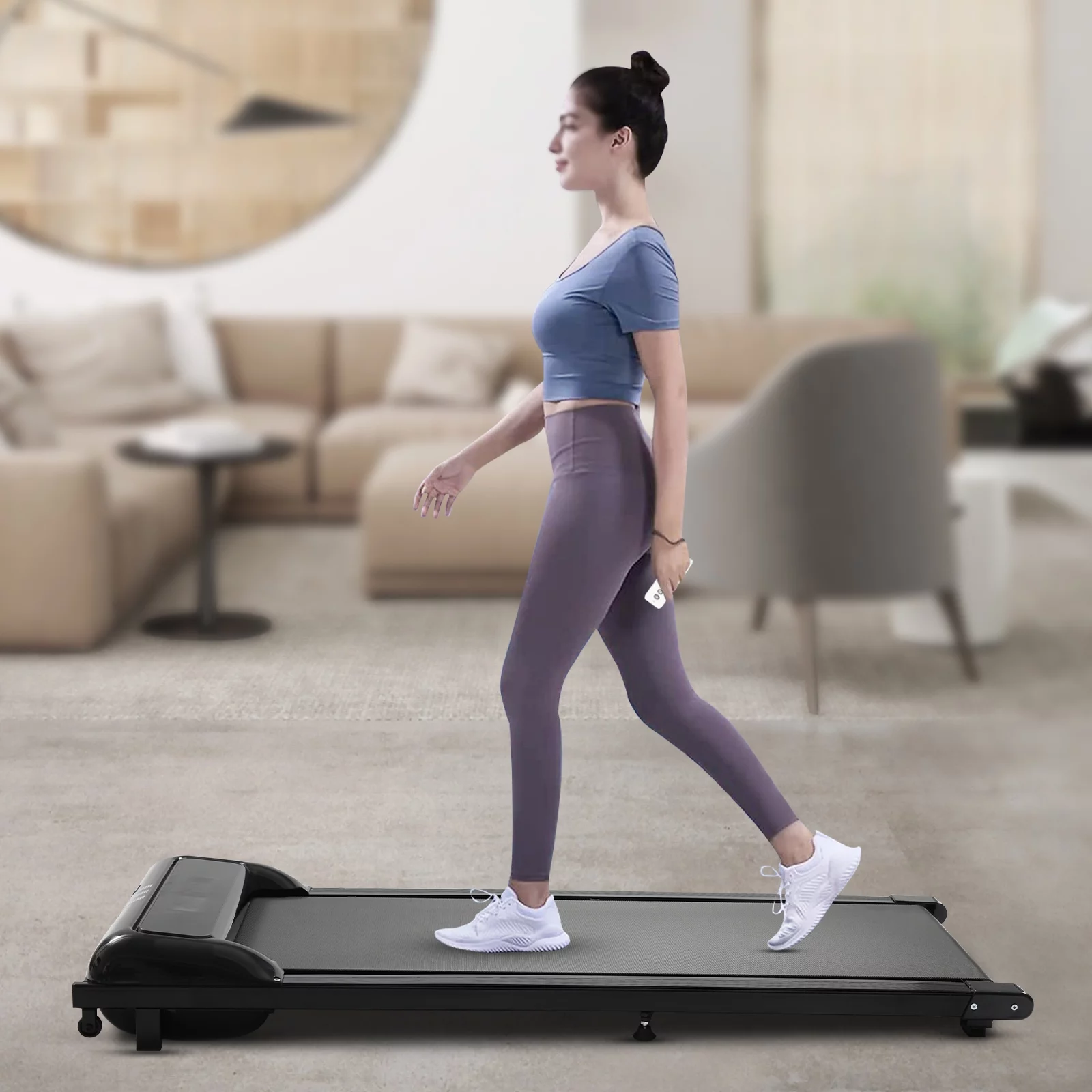 Aiqidi Portable LED Electric Treadmill, 2 in 1 Walking Jogging Remote Running Machine Home Office Fitness Under Desk Walking Pad