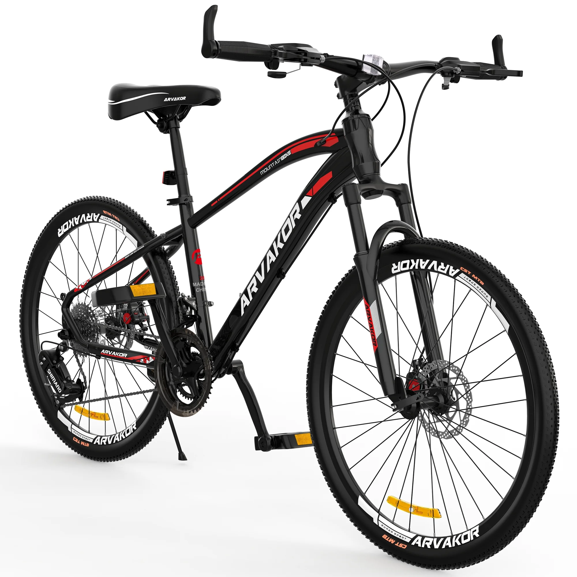 ARVAKOR 26” Mountain Bike with Daul Disc Brakes, 21 Speed, Aluminium Alloy Frame MTB, Black