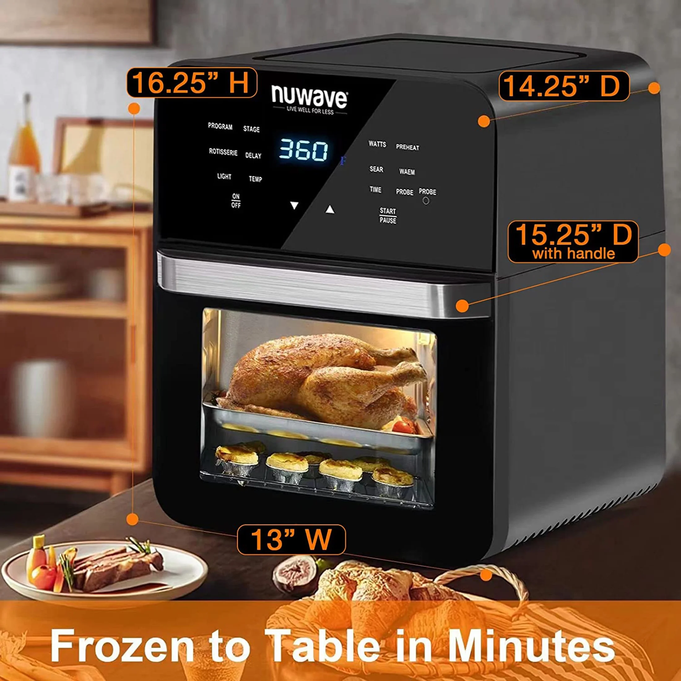 NuWave Brio 15.5-Quart Air Fryer Large Capacity Smart Oven, 1800W Convection Oven 50??F-425??F Temp Controls, 100 Presets & 50 Memory, Cooking