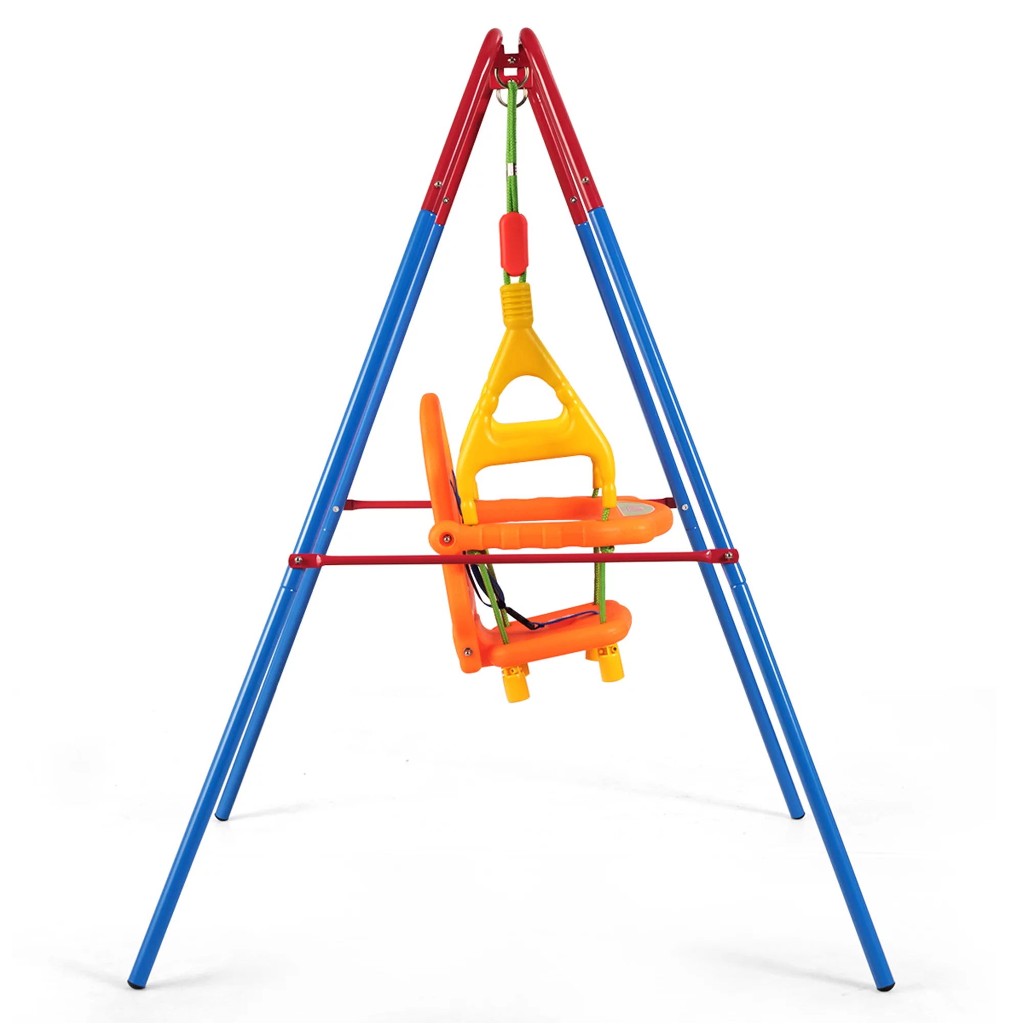 Gymax Toddler Swing Set High Back Seat w/ Handrails A-Frame Metal Swing Set Backyard