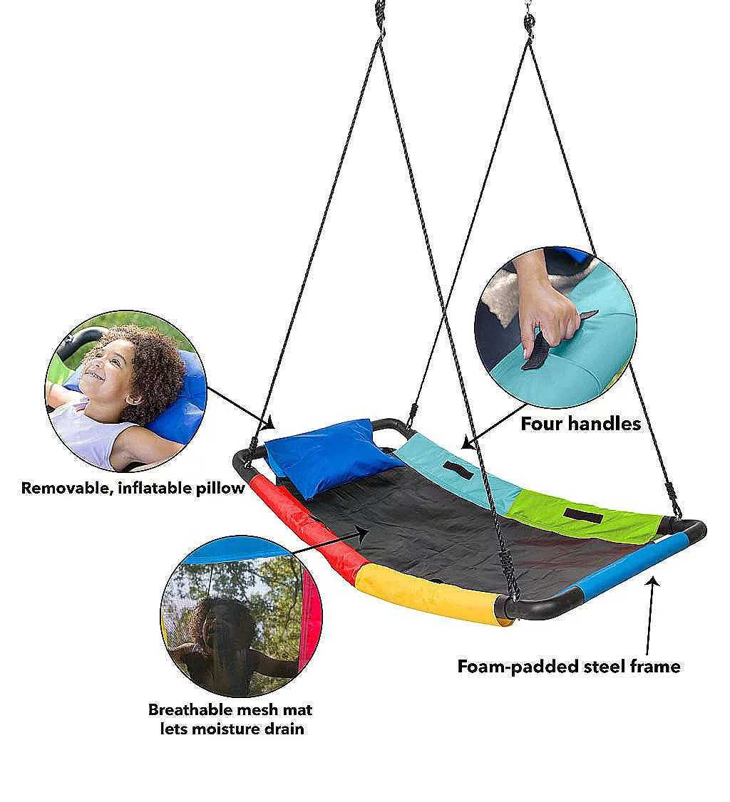 HearthSong Colorful Super Platform Swing with Foam-Padded Tubular Steel Frame and UV Rated Durable Oxford Cloth Mat