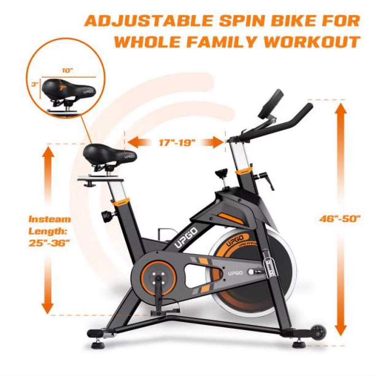 UPGO Indoor Cycling Stationary Exercise Bike for Home with 330LBS Capacity and Comfortable Seat Cushion, Silent Belt Drive, iPad Holder,