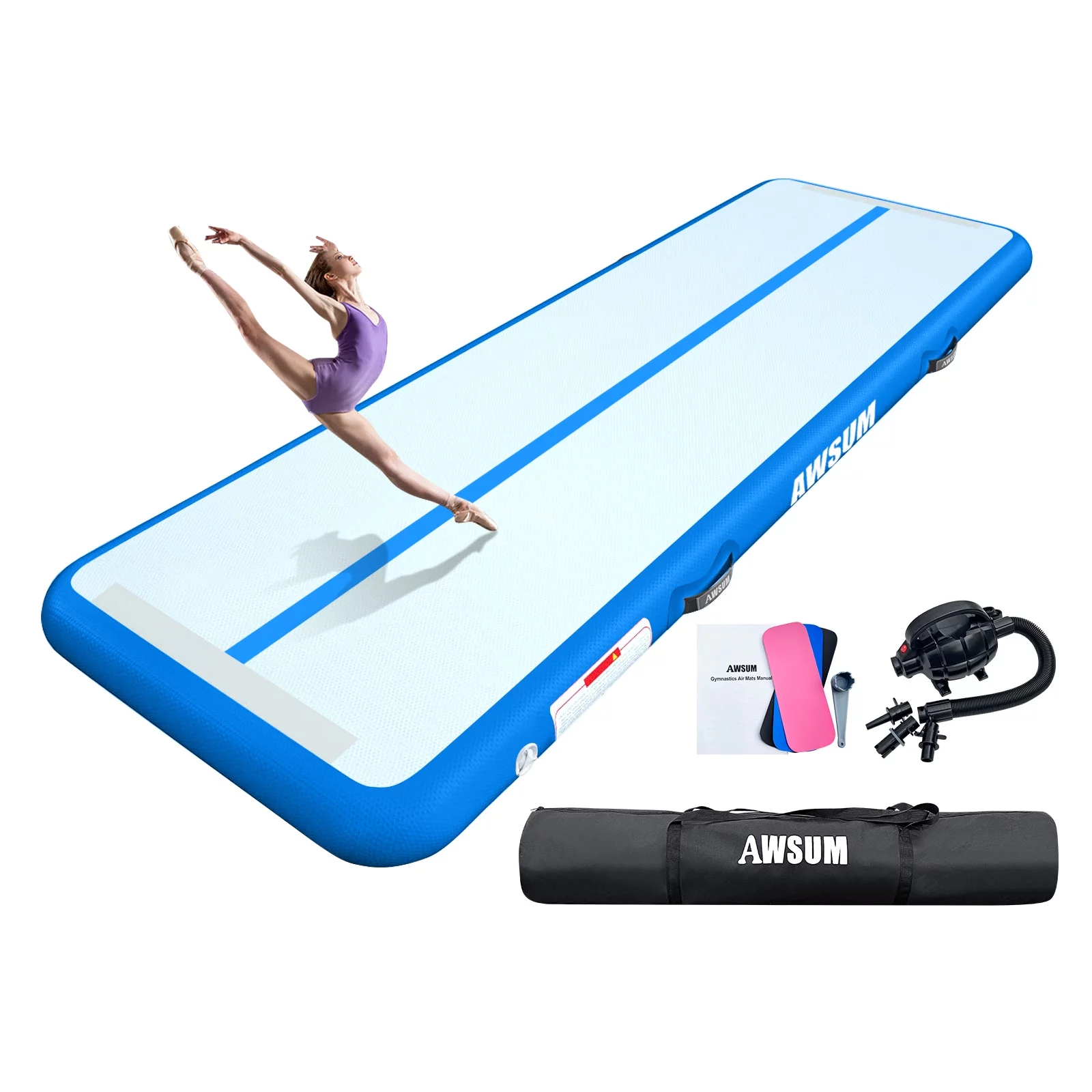 AWSUM Inflatable Air Gymnastics Mat 10ft 13ft 16ft Training mat 4 inches Thick tumbling mat with Electric Pump for Home/Gym