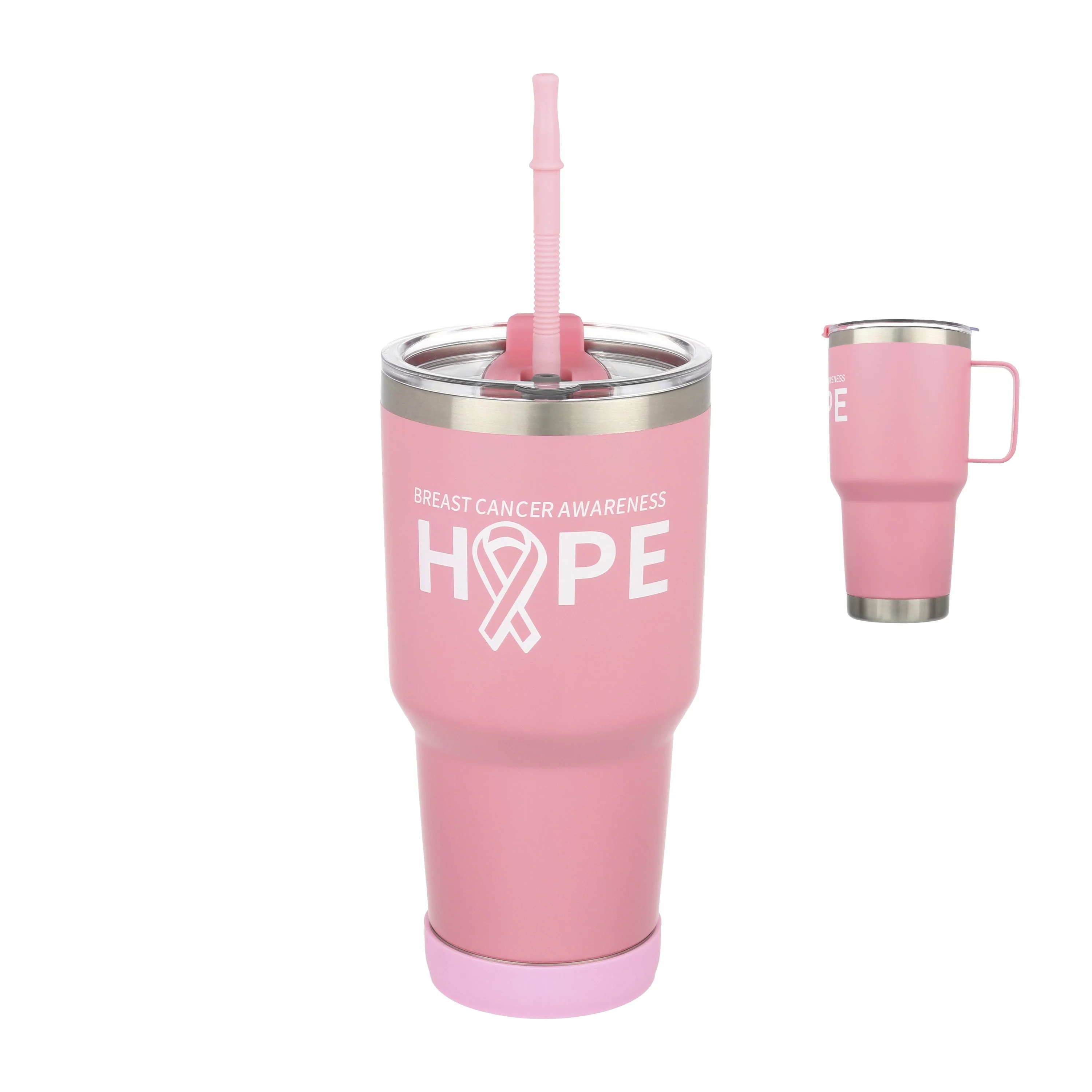 Breast Cancer Gifts, Breast Cancer 30 oz Stainless Steel Double Wall Vacuum Insulated Travel Mug, Tumbler with Handle and Accessories, Wrong Girl, Pink, Awareness by The Gift Gallery