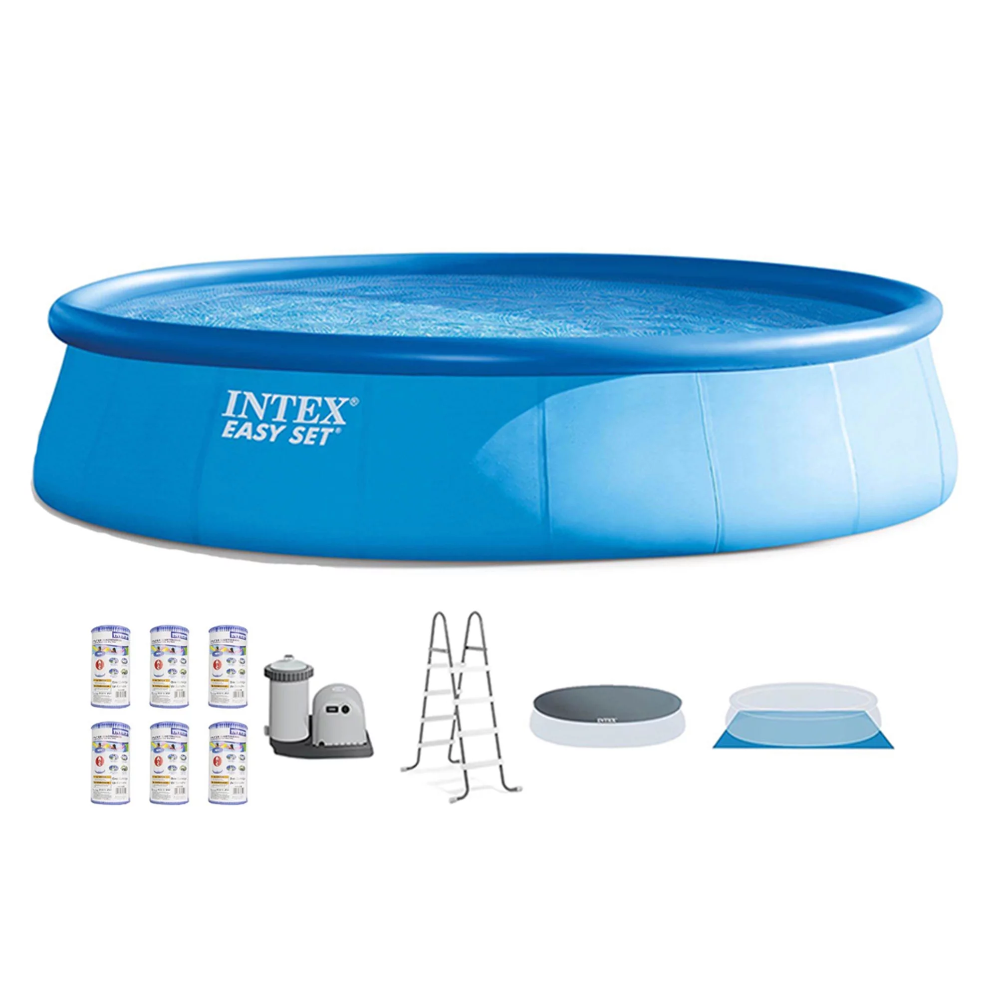 Intex 18′ x 48″ Inflatable Outdoor Pool Set with Filter Cartridges (6 Pack)