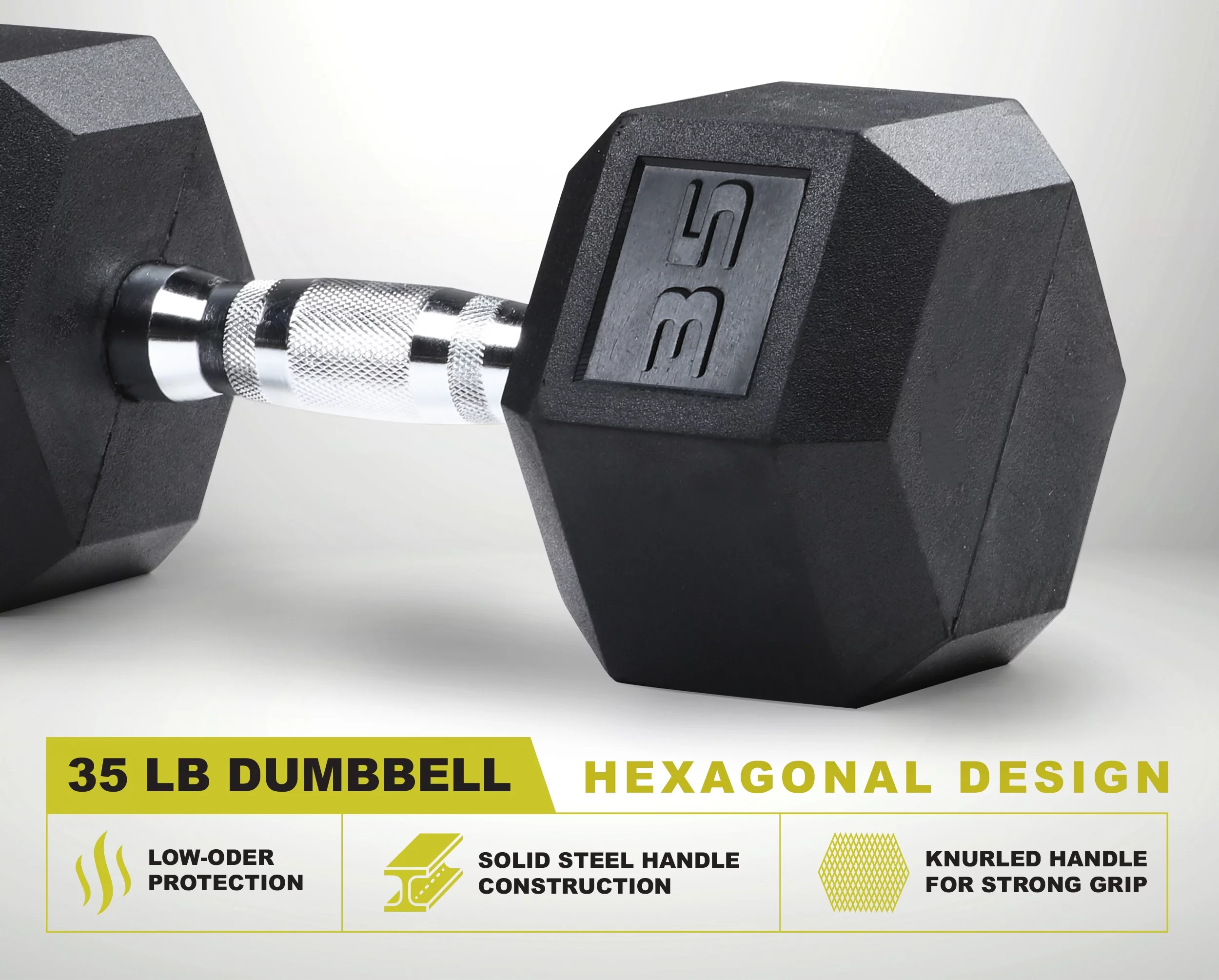 PRCTZ, 35lb Rubber Encased Hex Dumbbell, Single