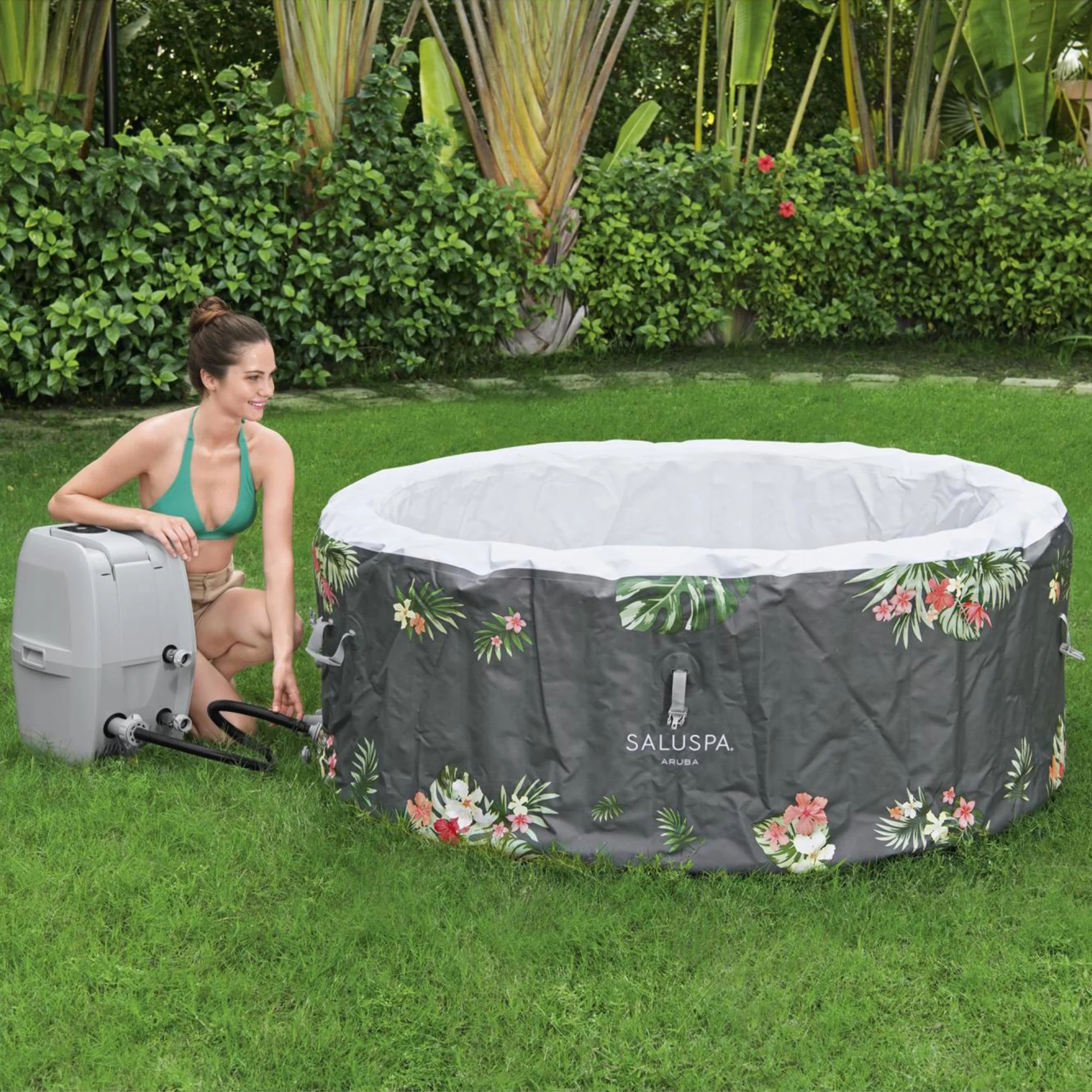 Bestway SaluSpa Aruba AirJet Inflatable Hot Tub w/ EnergySense Cover, Grey