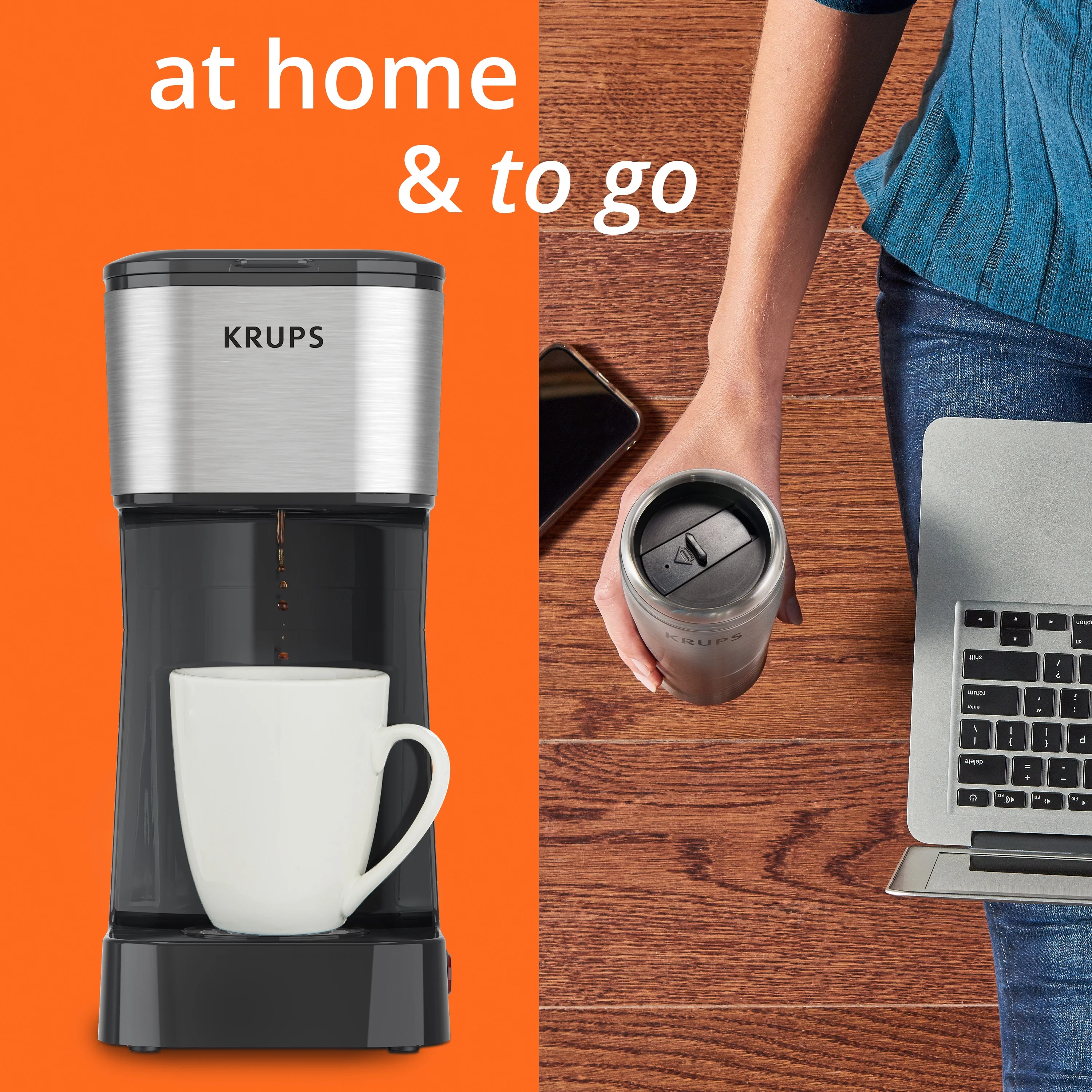 KRUPS Simply Brew To Go – Single-Serve Coffee Maker with Stainless Steel Travel Mug, 14 fl oz