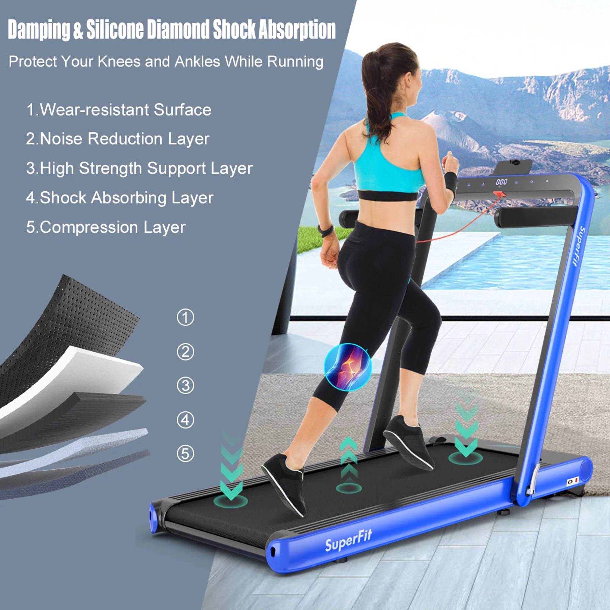 Gymax 2 in 1 Folding Treadmill 4.75HP Running Machine w/ APP & Remote Control Navy