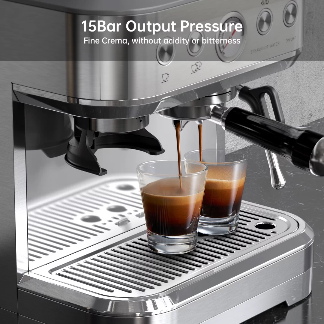 Shininglove Espresso Machine with Milk Frother and Grinder, 15 Bar Automatic Espresso Coffee Machine with 2.5L Water Tank