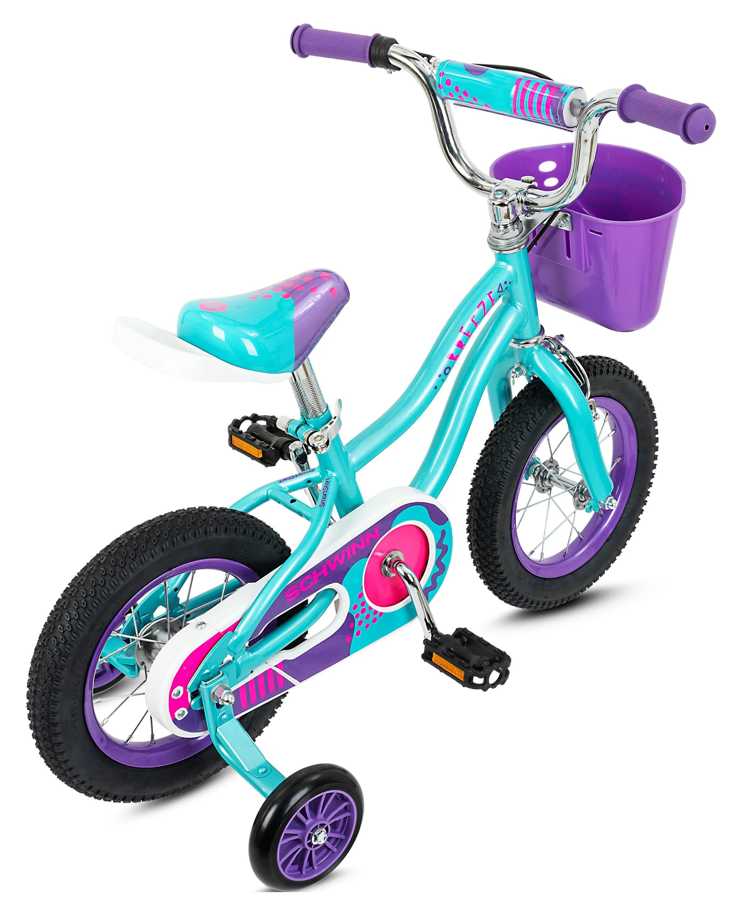 Schwinn 12″ Breeze Girls Kids Bike with Basket, Teal, Recommended for Ages 2 – 4