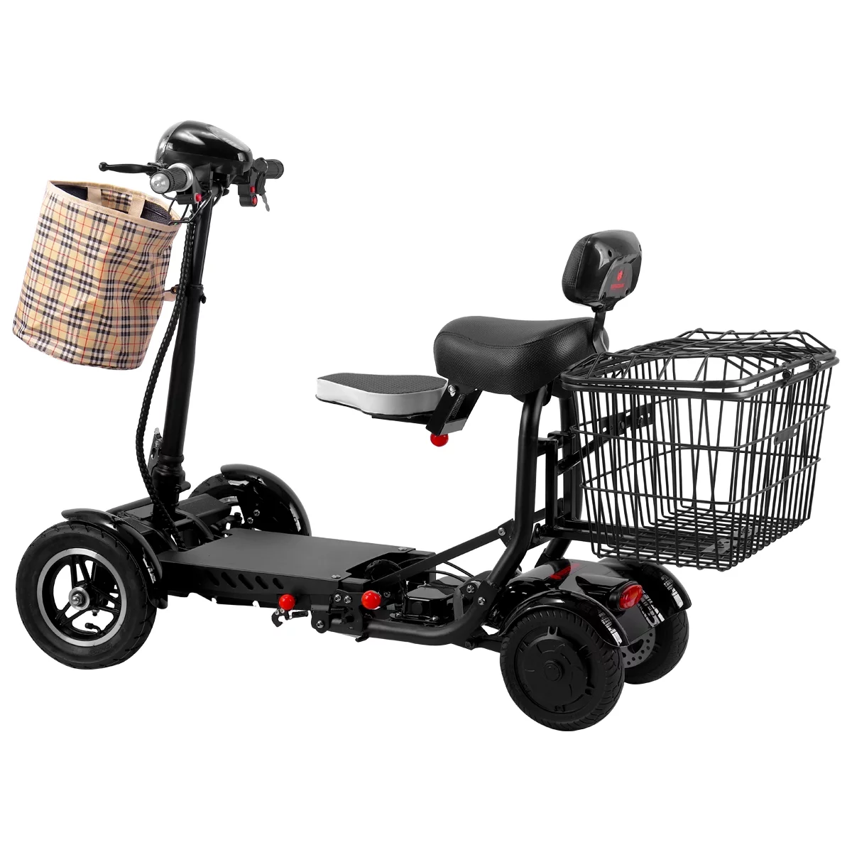 Heavy Duty Folding Power Scooter 300 lbs Capacity Up to 12 Miles LED Headlight and Brake Lights RED Color