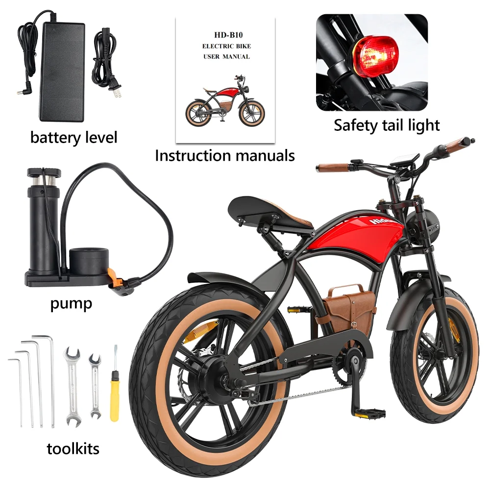 Hidoes Electric Bike for Adults, 1000W Retro Mountain Off Road Ebike with 20″ Fat Tire & Faux Crocodile Leather Seat, Snow Bikes for Men Women with Leather Bag & Cruise Control