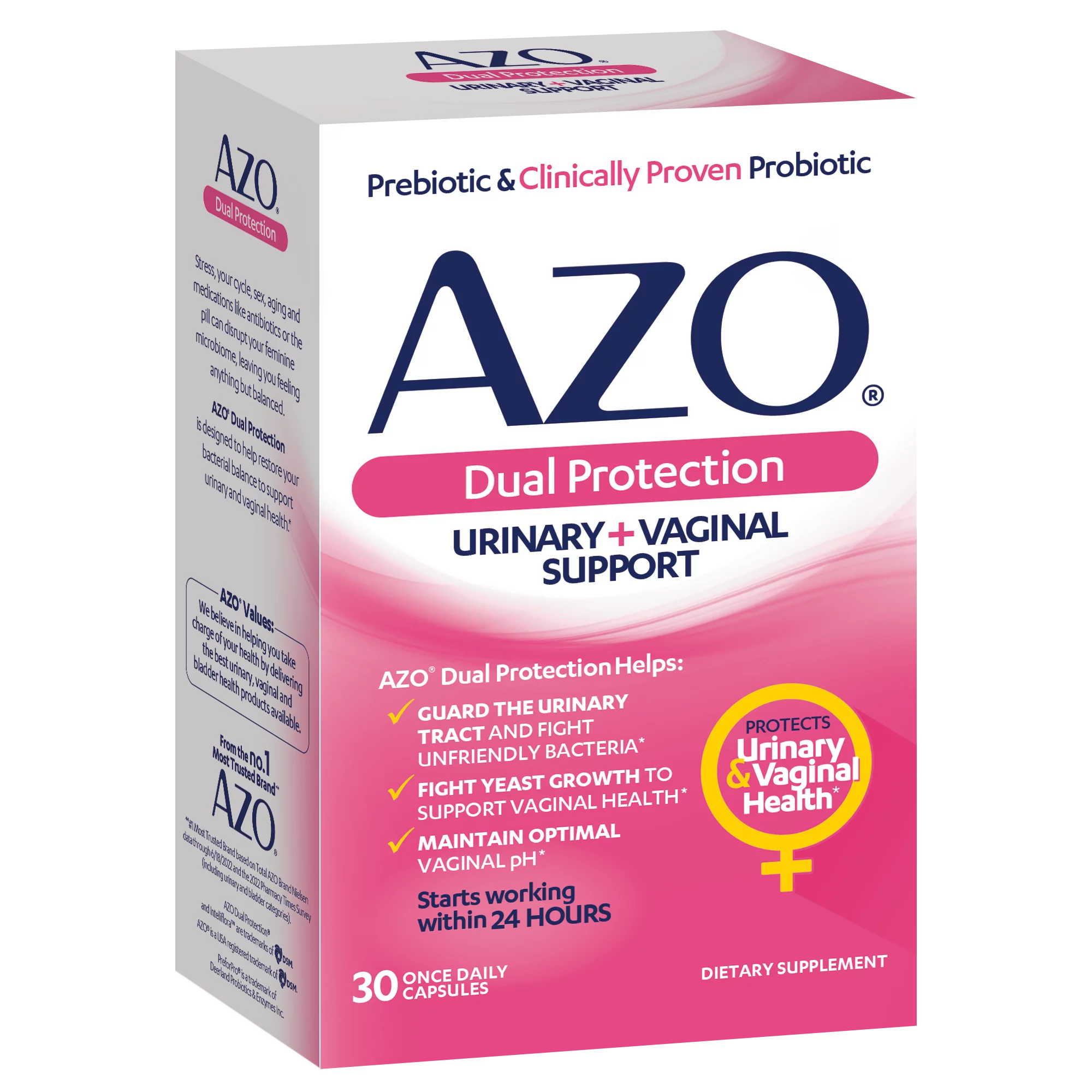 AZO Dual Protection, Urinary + Vaginal Support*, Women’s Prebiotic and Clinically-proven Probiotic, 30 count