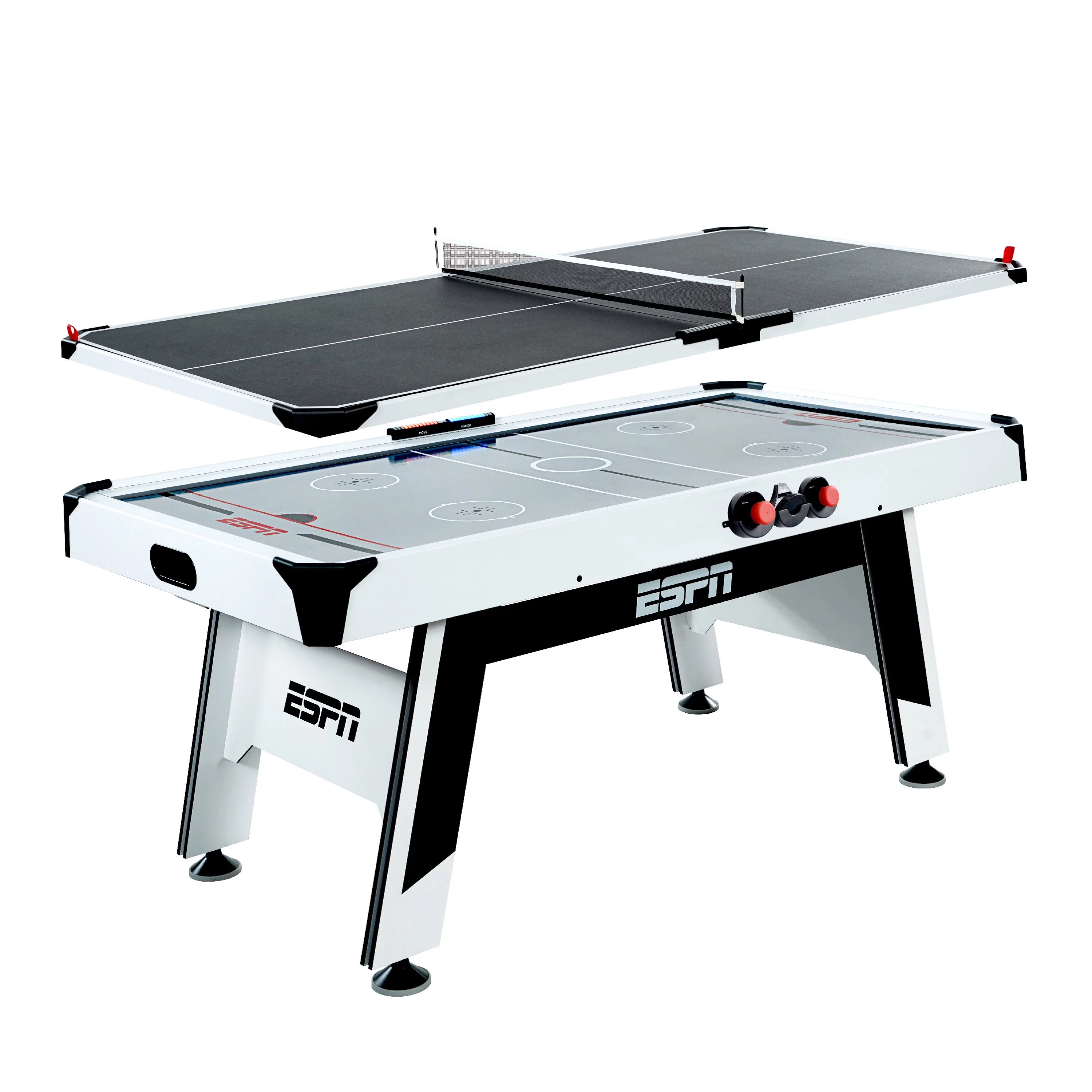 ESPN 6′ Arcade Air Powered Hockey Table and Tennis Top 2-in-1, Combo Game with Accessories, 72 inch x 37 inch x 32 inch