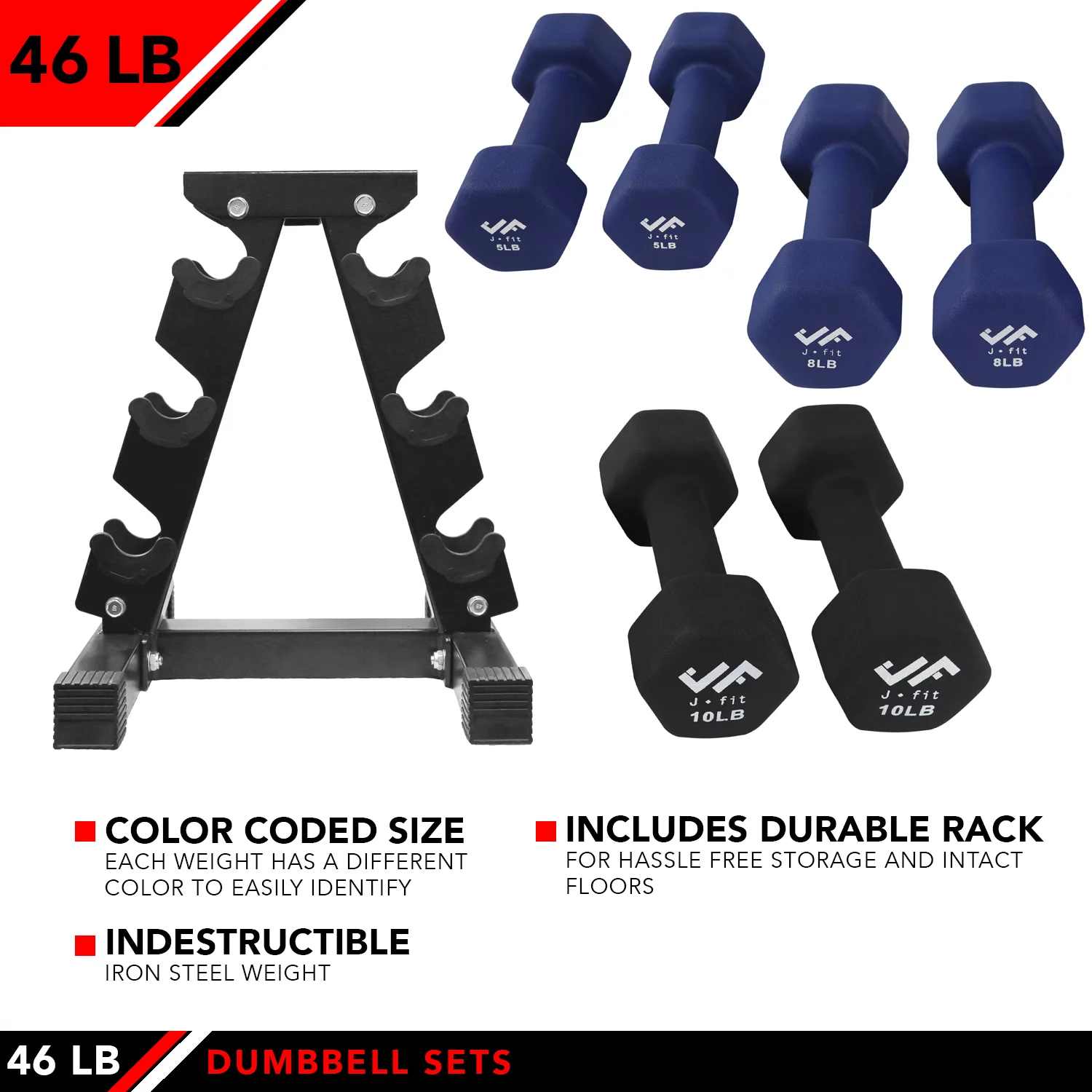 46 lb dumbell set w/steel stand