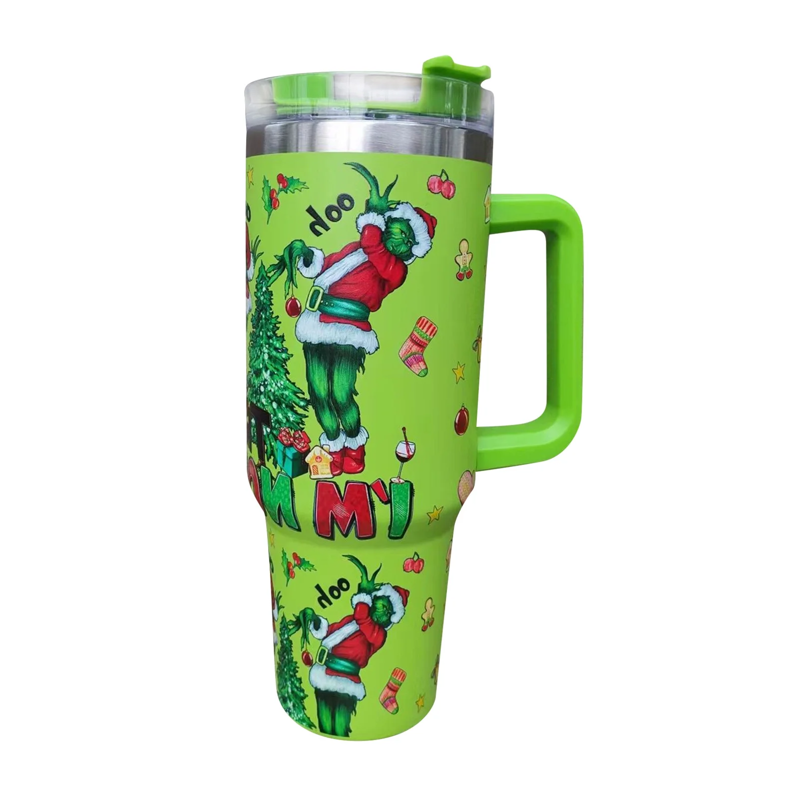 40 oz Tumbler with Handle and Lid, Grinch Tumbler, Grinch Tumbler Cup, Insulated Tumblers, Stainless Steel Tumblers Cup with Grinch Pattern, Grinch Cup Best Christmas Gift for Family,Lover,Friend