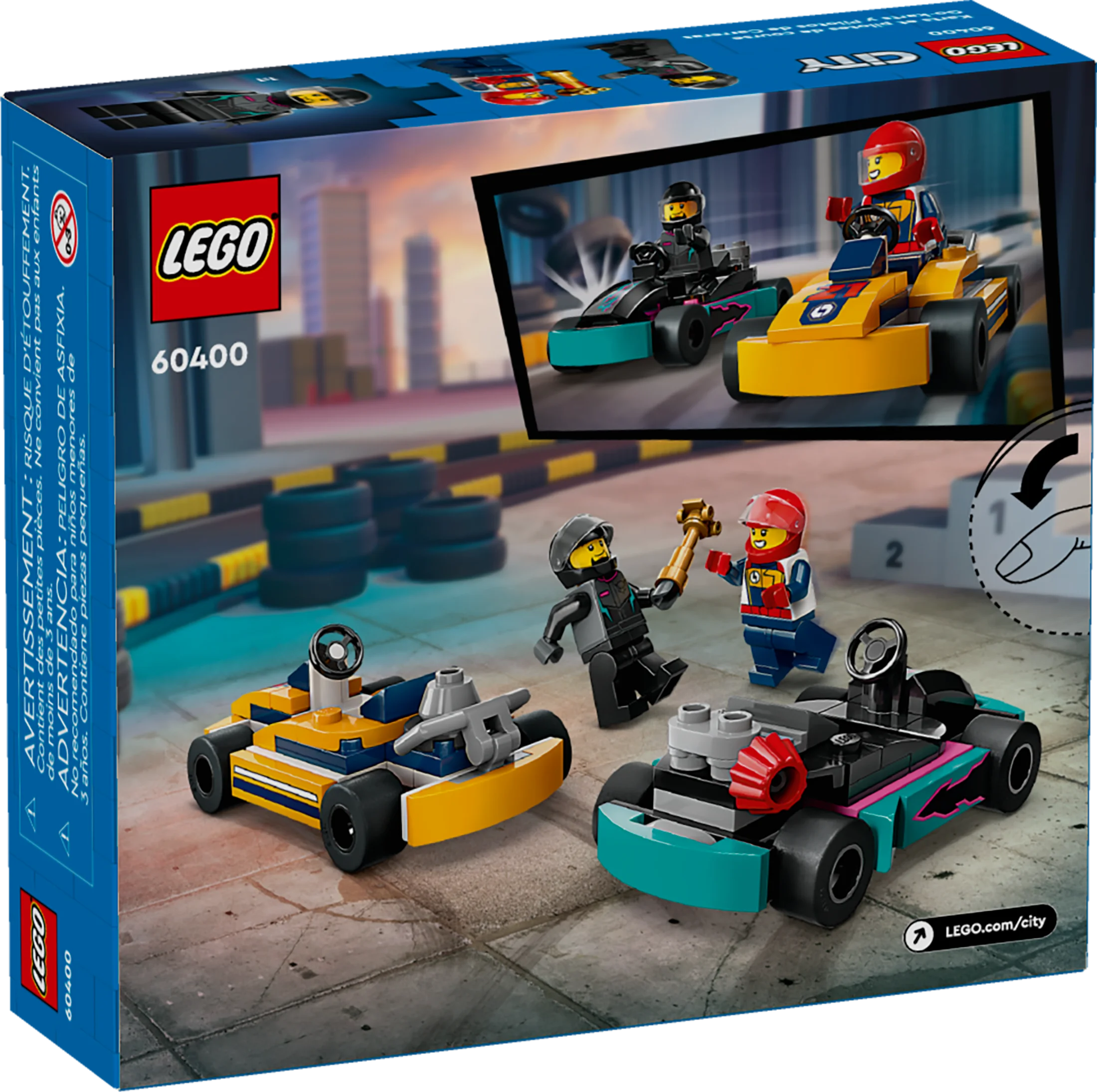 LEGO City Go-Karts and Race Drivers Toy Playset, 2 Driver Minifigures, Racing Vehicle Car Toy, Fun Race Car Toy Gift for Kids Aged 5 and Up, 60400