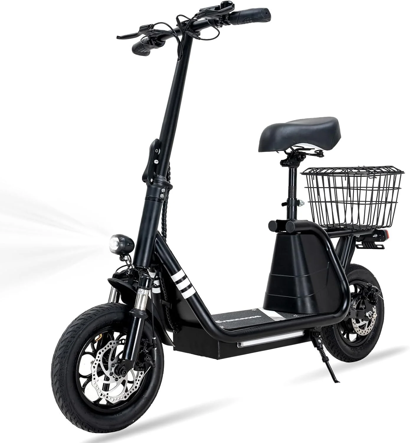 EVERCROSS Electric Scooter with Seat for Adult, 400W Motor up to 22 Miles Range & 18.6Mph, 12″ Pneumatic Tire Foldable Scooter with Seat & Carry Basket