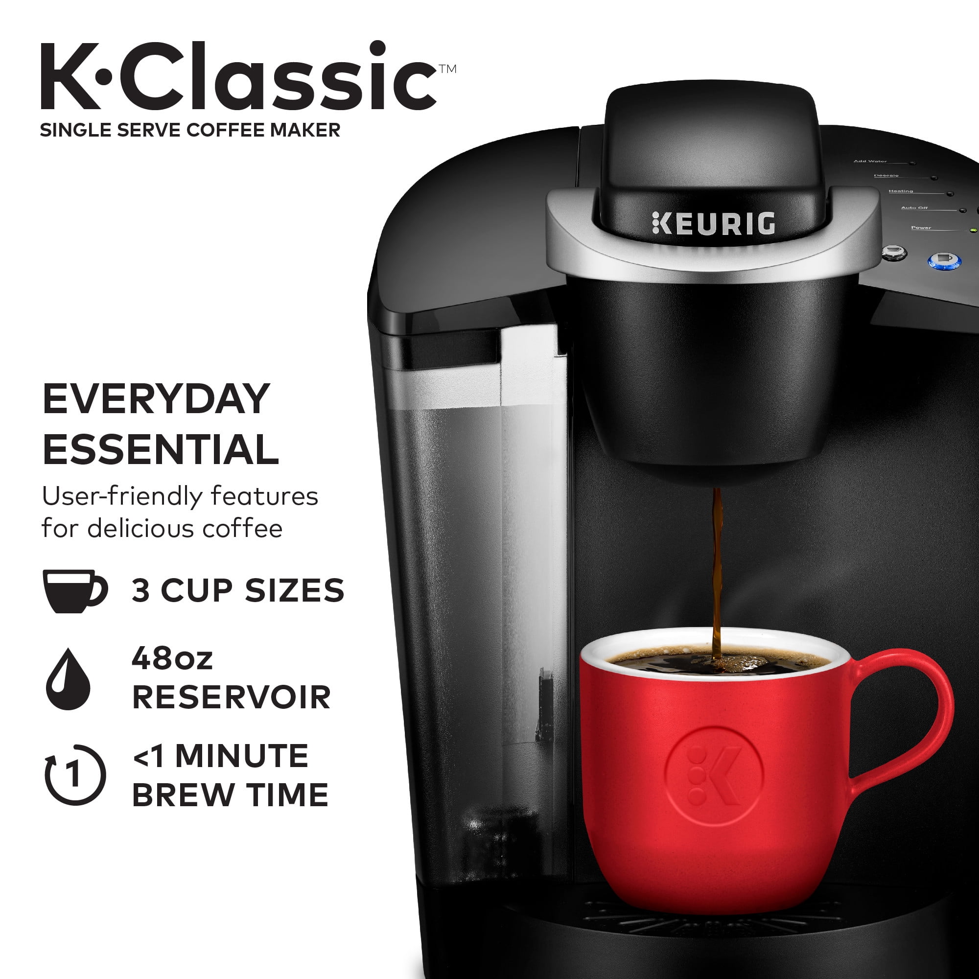 Keurig K-Classic Single Serve K-Cup Pod Coffee Maker, Black