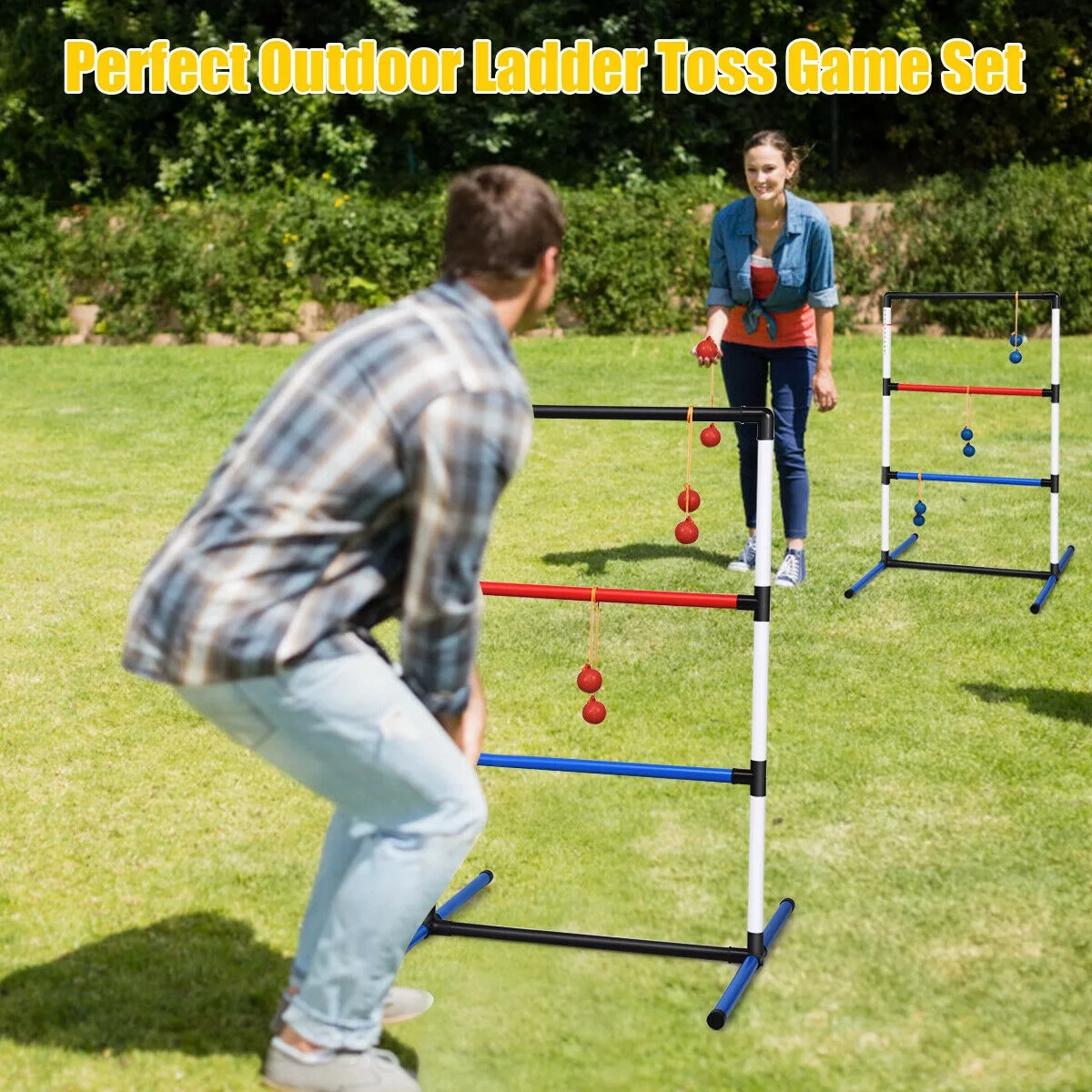 Gymax Ladder Ball Toss Game Set Indoor Outdoor W/6 Bolas Score Tracker Carrying Bag