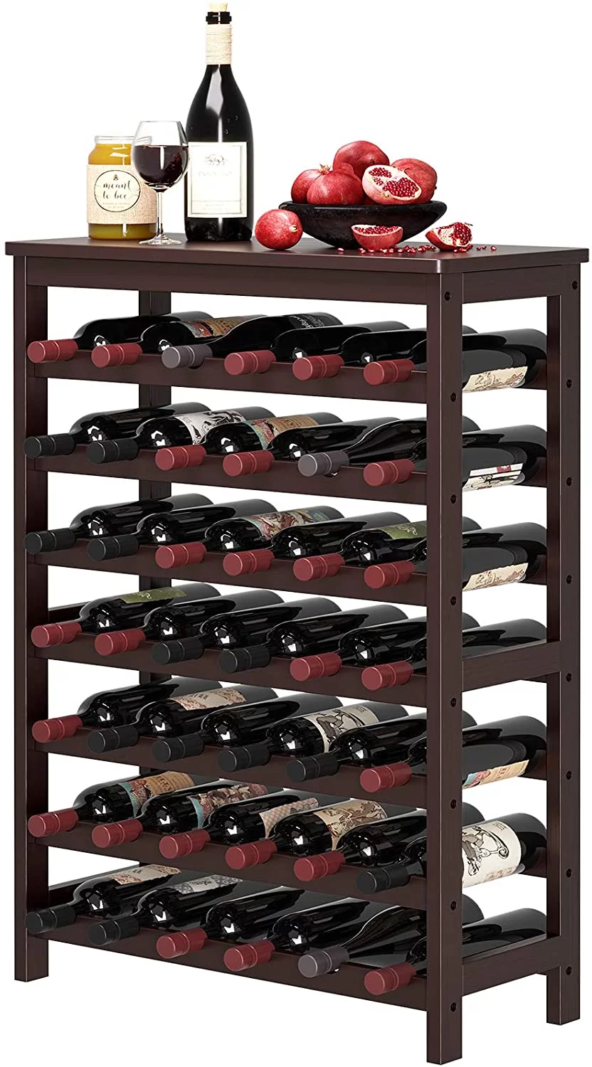 SONGMICS 42-Bottle Wine Rack Free Standing Floor Walnut