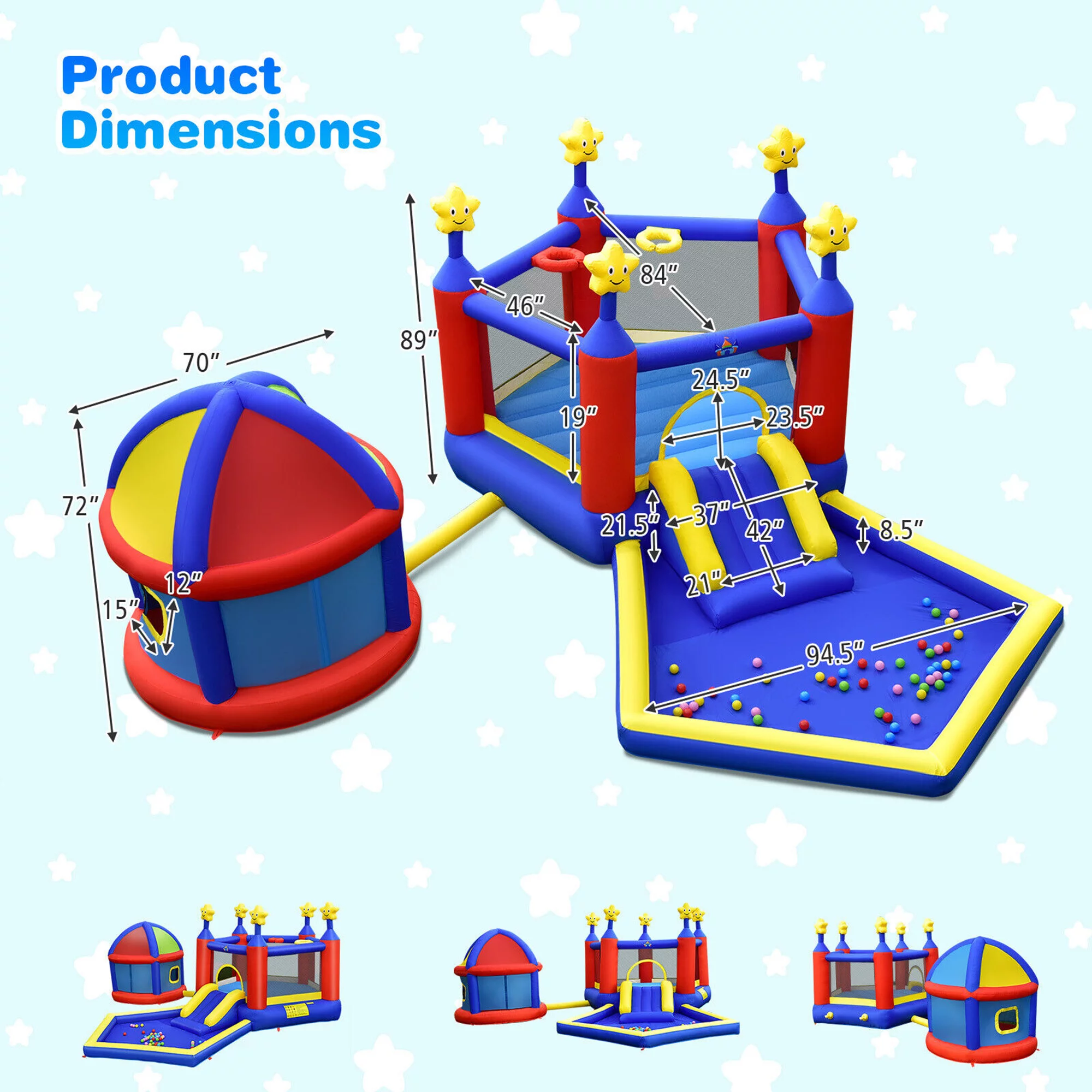 Gymax Kids Inflatable Bouncy Castle w/Slide Large Jumping Area Playhouse & 735W Blower