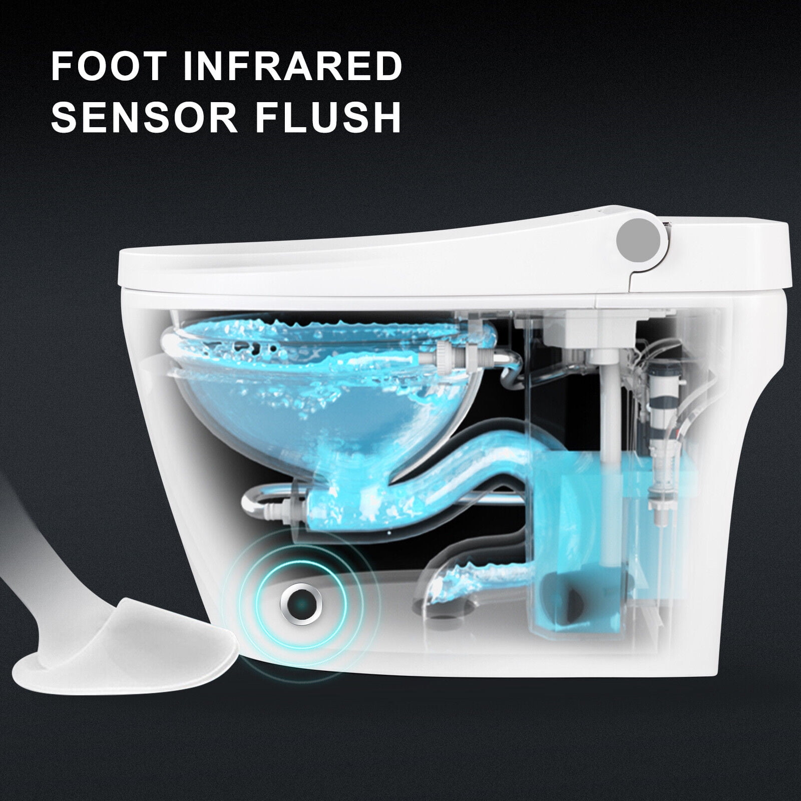 COSVALVE Heated Seat Smart Toilet, One Piece Automatic Flush Tankless Toilet with Foot Sensor Flush, Blue Night Light, Knob Control, Power Outage Flushing