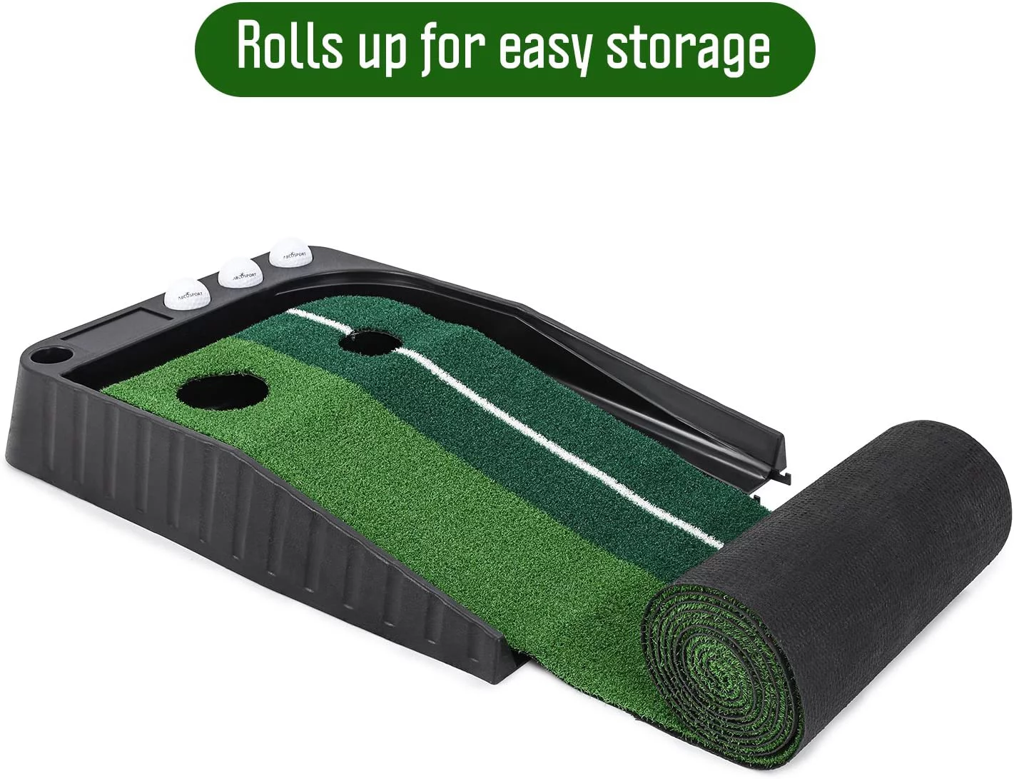 Abcosport Indoor Golf Putting Practice Mat ?C Auto Ball Return Function ?C Life-Like Portable Golf Court Real-Like Grass ?C Extra-Long Golf Mat ?C 3 Bonus Balls