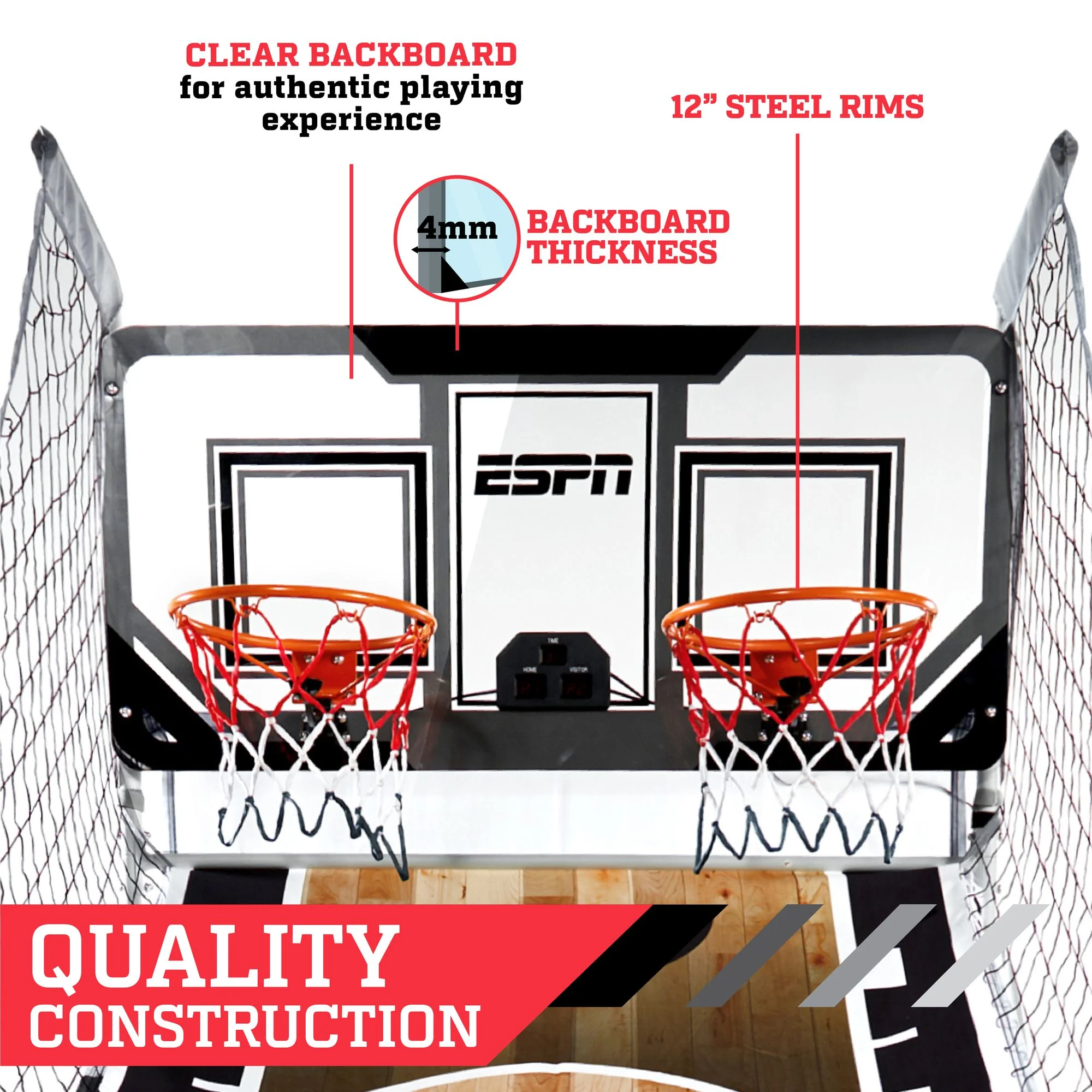 ESPN 2 Player EZ Fold and Assemble Basketball Game with Polycarbonate Backboard and LED Scoring