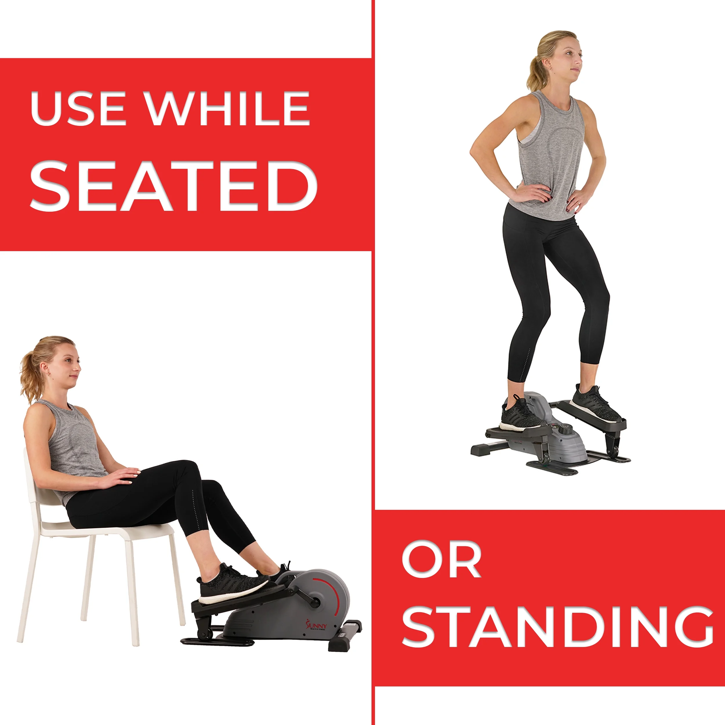 Sunny Health & Fitness Compact Magnetic Standing Elliptical Machine w/ Handlebars – Portable Workout Stepper for Home, SF-E3988