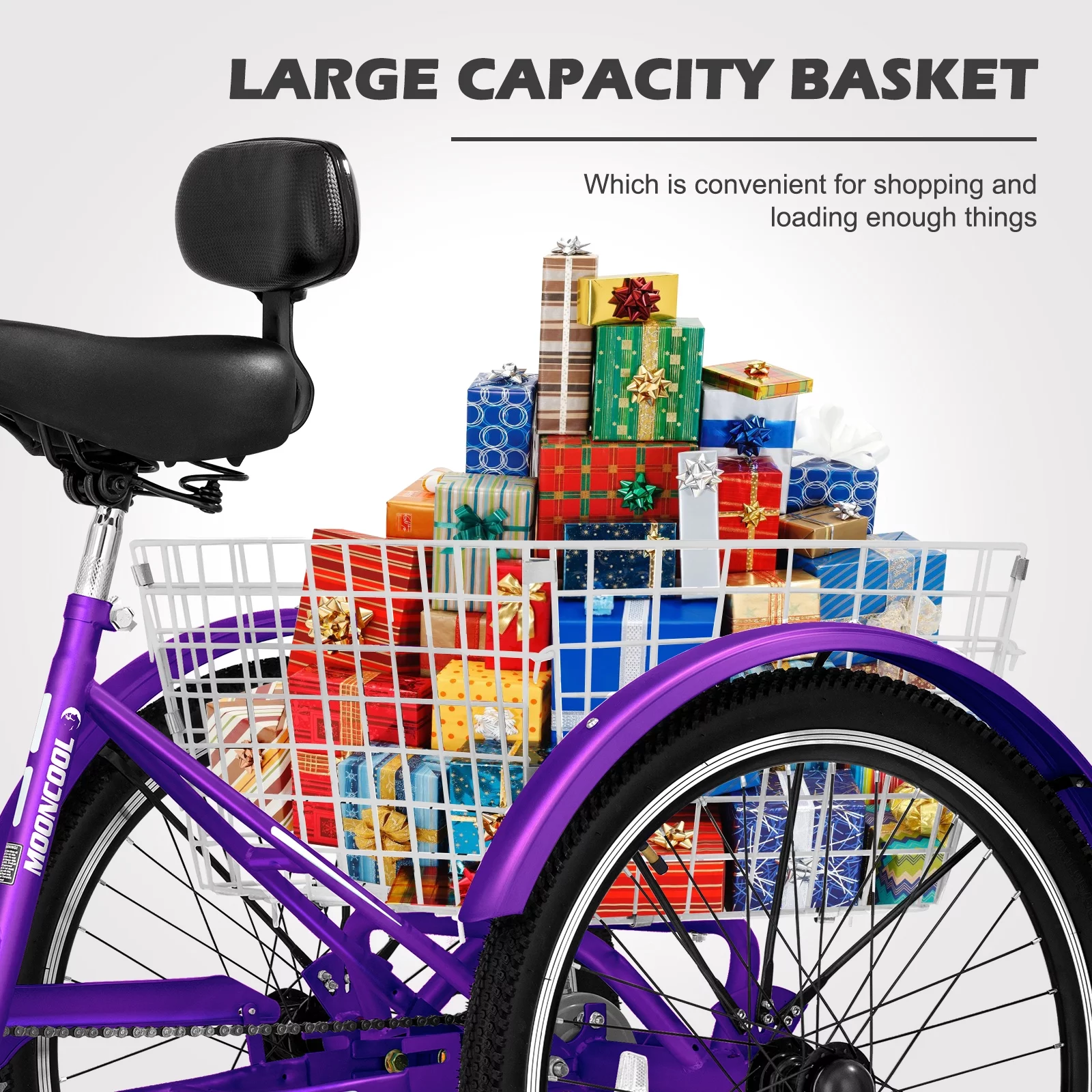 MOPHOTO Adult Tricycles 3 Wheel 7 Speed Trikes, 24″ Tire Cruiser Bike with Big Basket for Shopping, Picnics Exercise Men Women