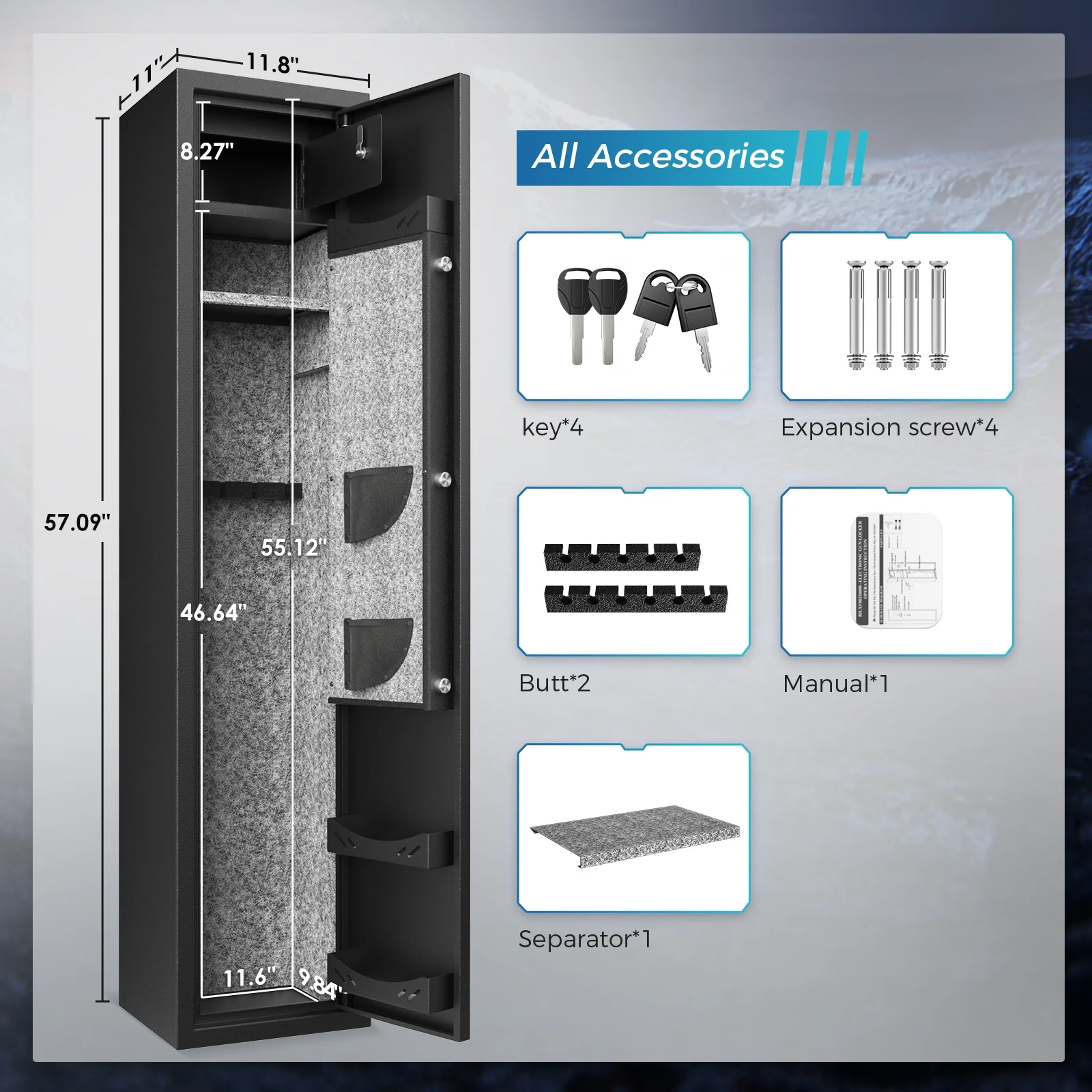 BOEASTER 6 Gun Safes,  Long Rifle Safes for Home, Quick Access Metal Long Gun Storage Cabinet Electronic Lock, High57″, Weight 72Lbs