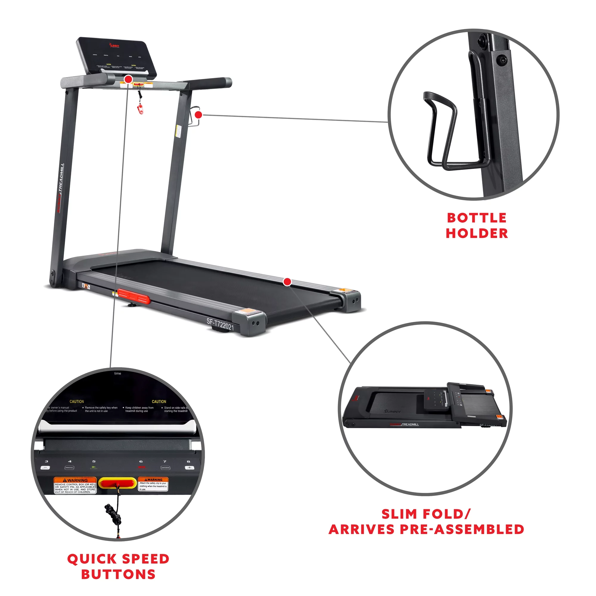 Sunny Health & Fitness Interactive Slim Treadmill with Bluetooth ?C SF-T722021