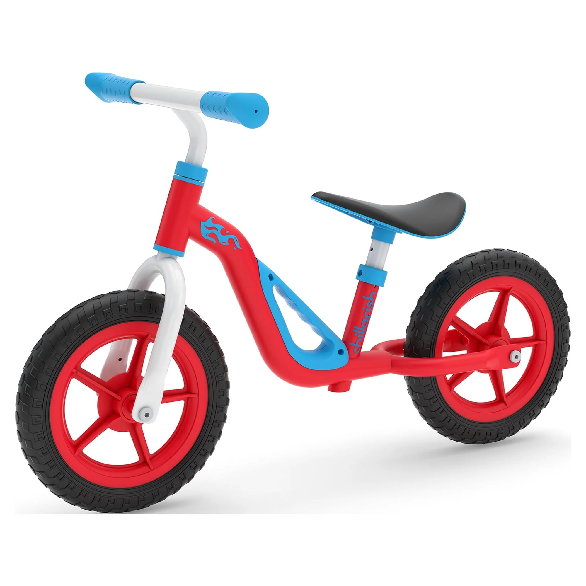 Chillafish Charlie lightweight toddler balance bike with carry handle, adjustable seat and handlebar, puncture-proof 10-inch wheels, for kids 18-48 months, Red