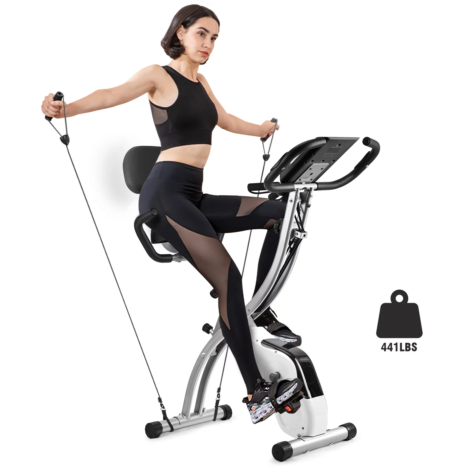 Wonder Maxi Exercise Bike Magnetic Fitness Cycle Folding Stationary Bike Indoor Home Use(White)